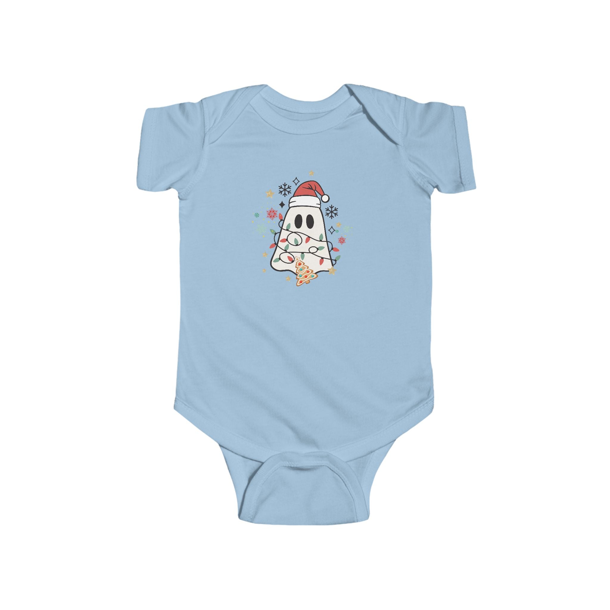 Baby Bodysuit — Cute Ghost in Santa Hat Holiday Onesie
