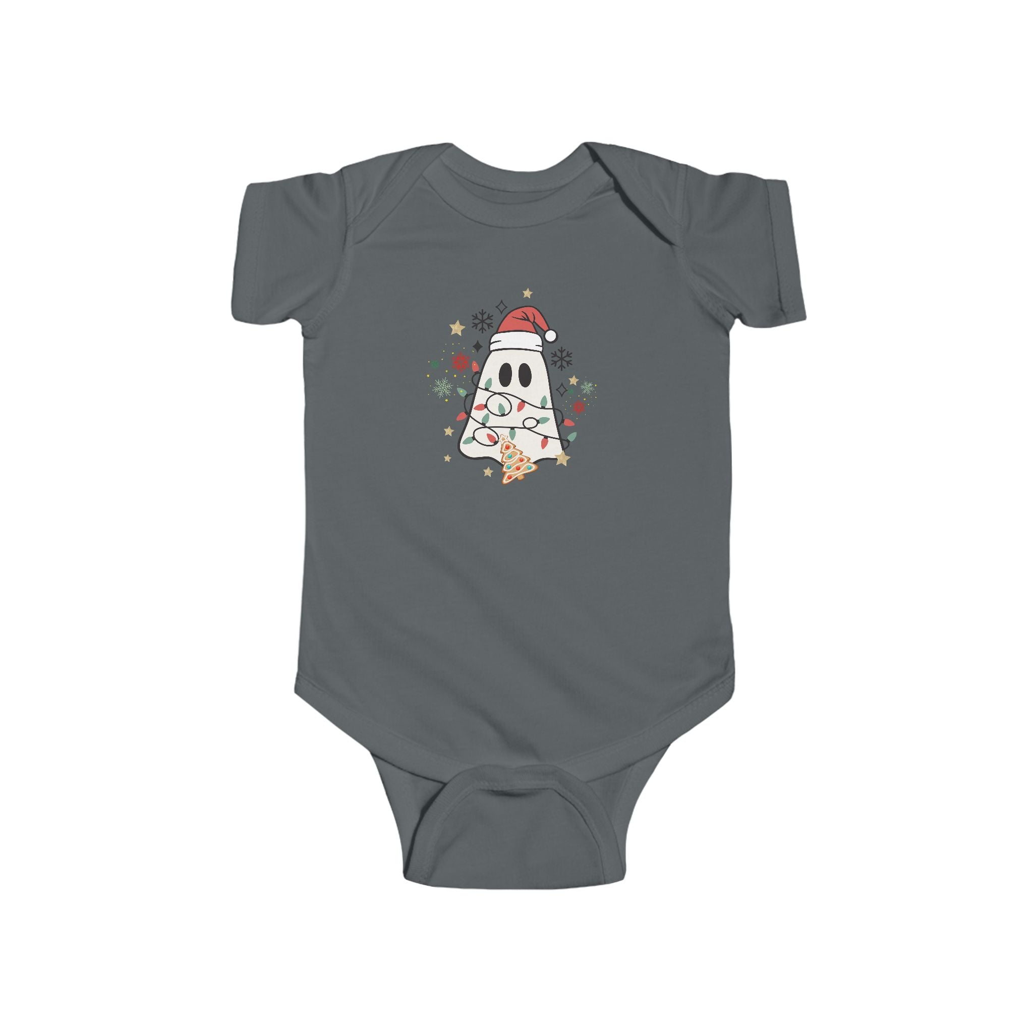 Baby Bodysuit — Cute Ghost in Santa Hat Holiday Onesie