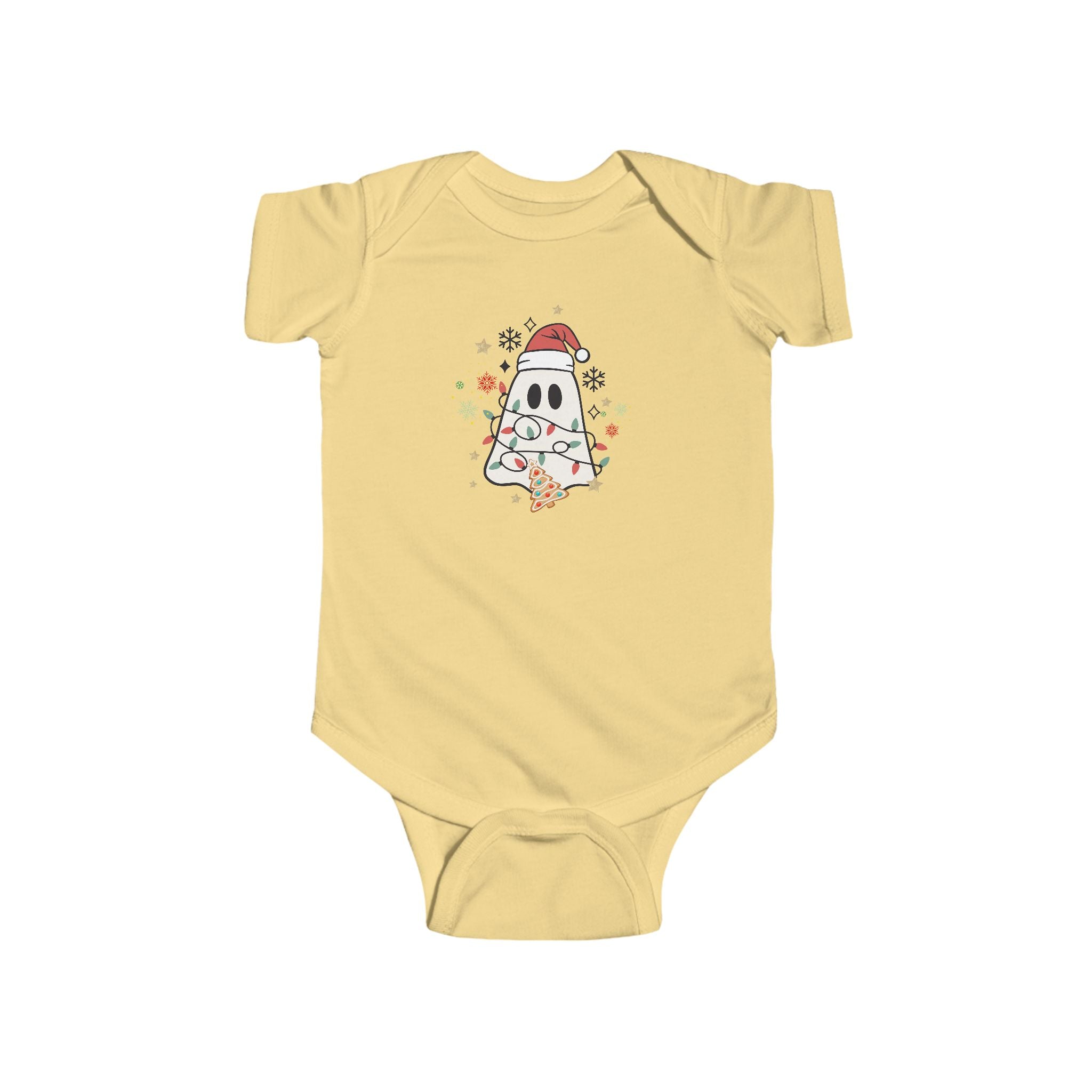 Baby Bodysuit — Cute Ghost in Santa Hat Holiday Onesie