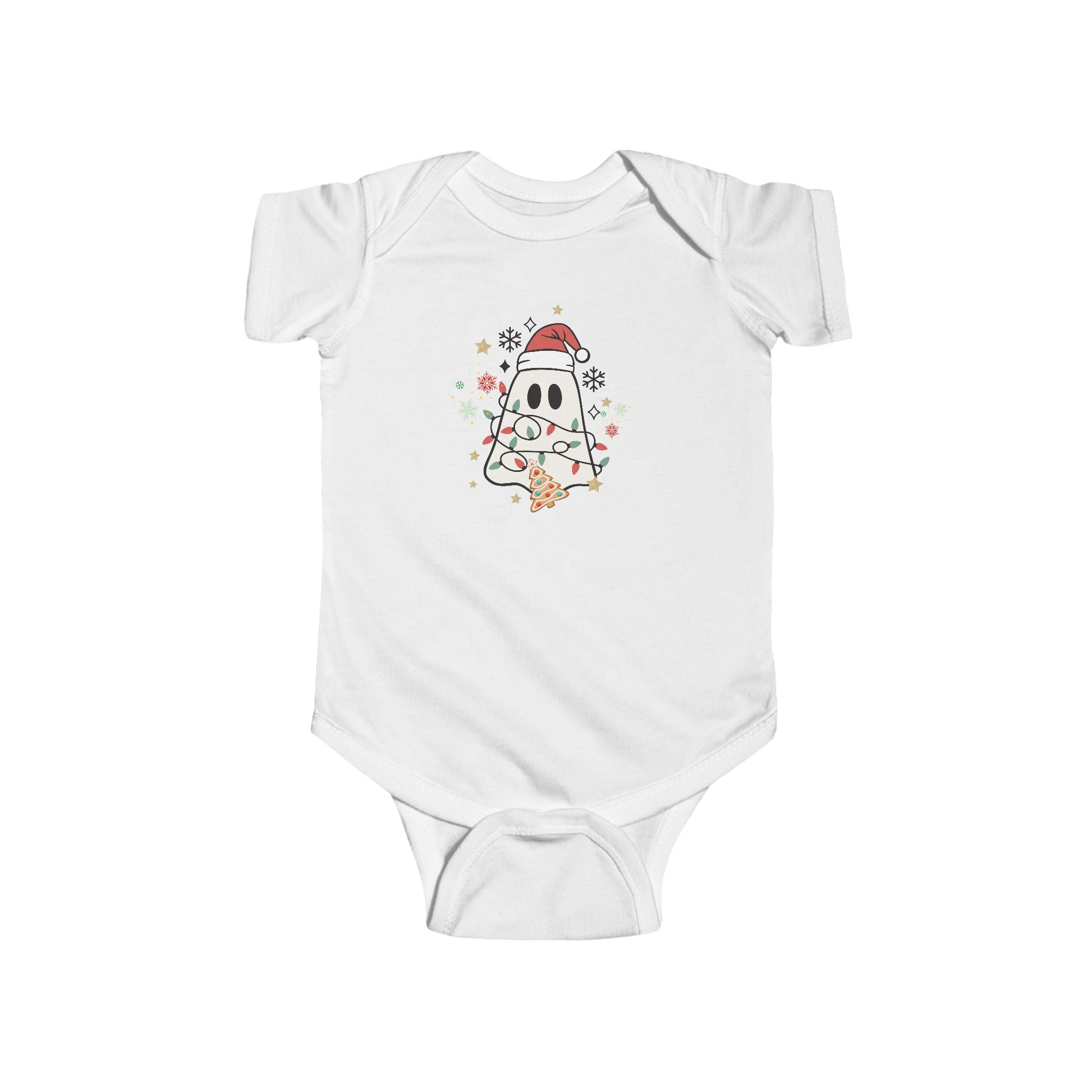 Baby Bodysuit — Cute Ghost in Santa Hat Holiday Onesie