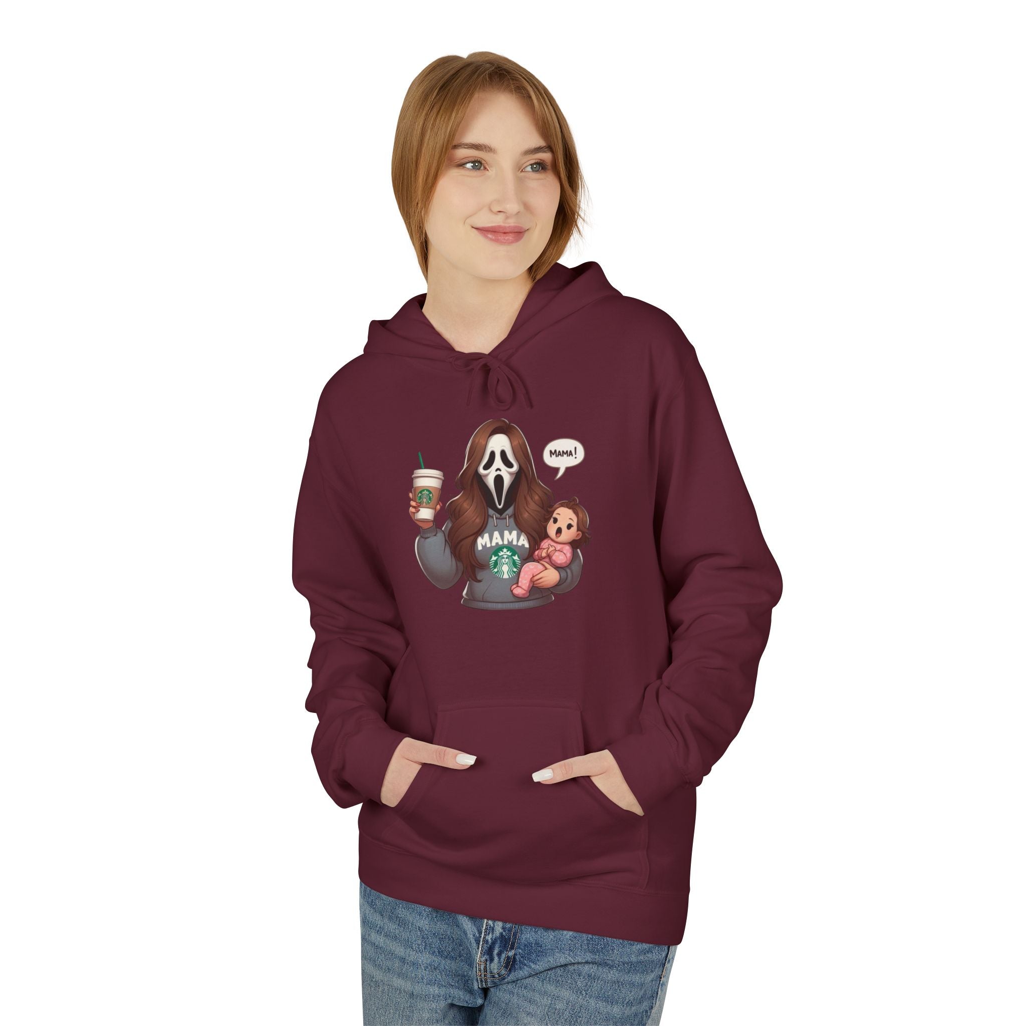 Coffee & Cuddles Hoodie — Cute Dog Holding Baby with “Snack?” Graphic