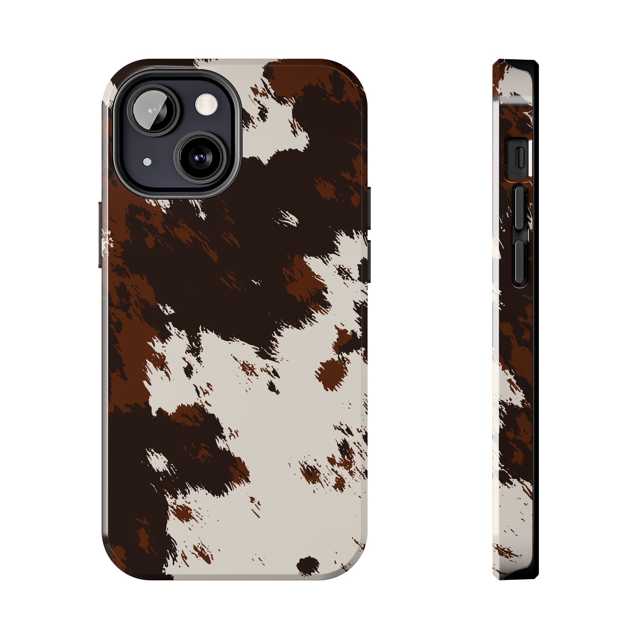 Cowhide Print Tough Phone Case — Brown & White Western Rugged Protection