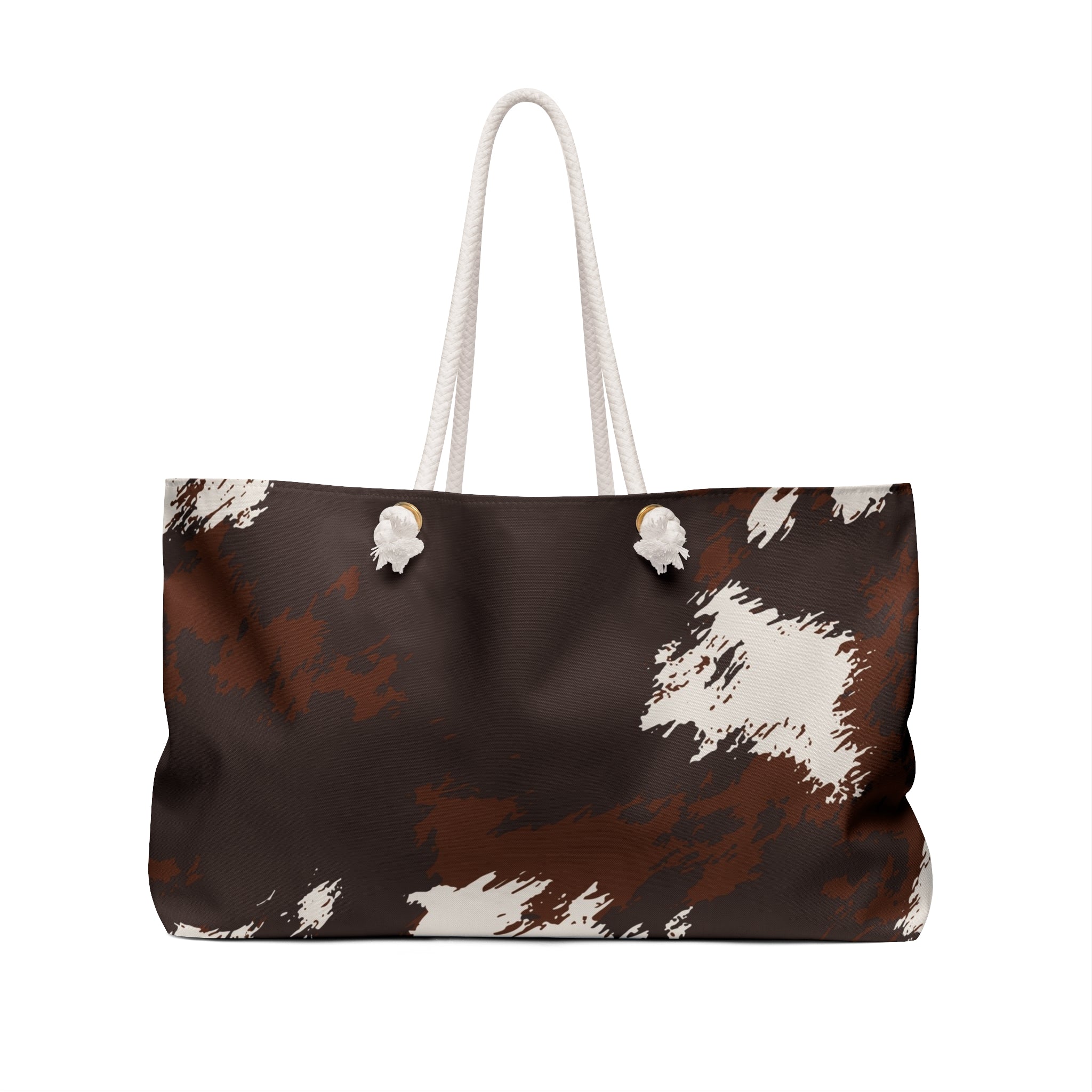 Cowhide Print Weekender Bag — Brown & White Travel Tote