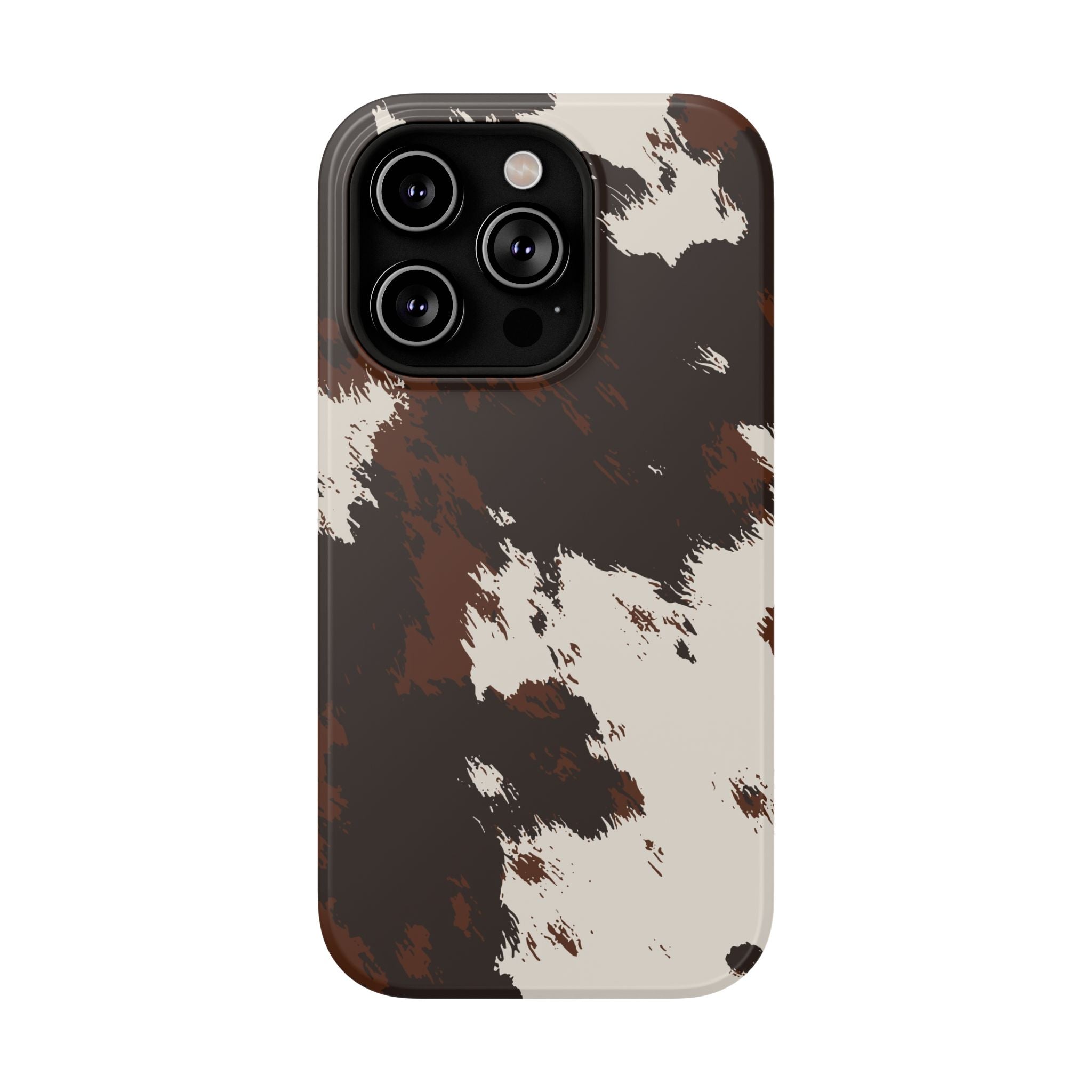 Cowhide Print Impact Phone Case — Brown & Cream Protective Cover