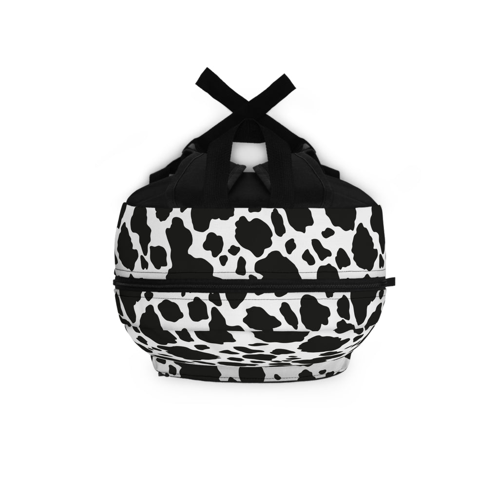 Cow Print Backpack — Black & White Patterned School/Everyday Bag