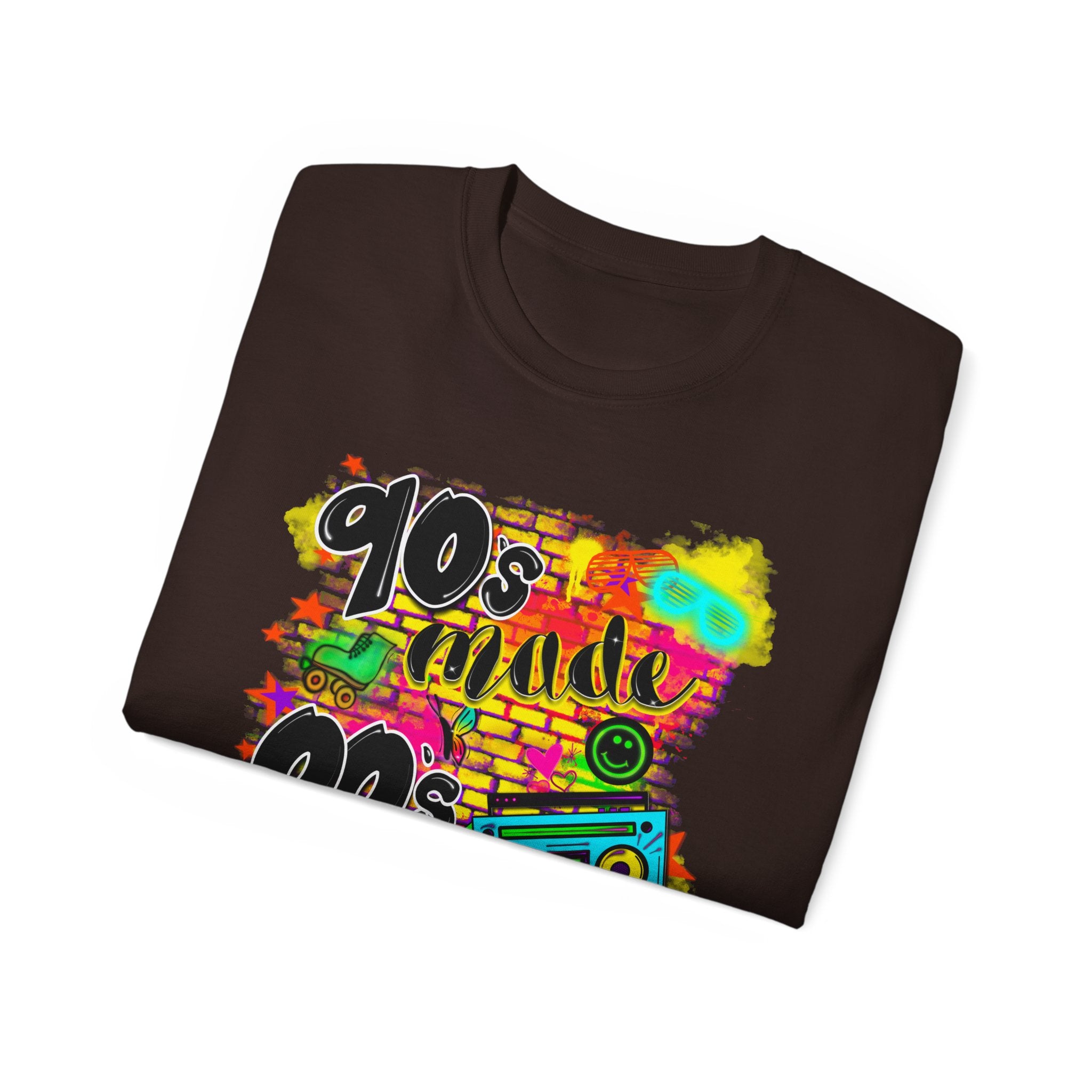 90s Made 00s Raised T-Shirt — Neon Retro Boombox Graphic Tee