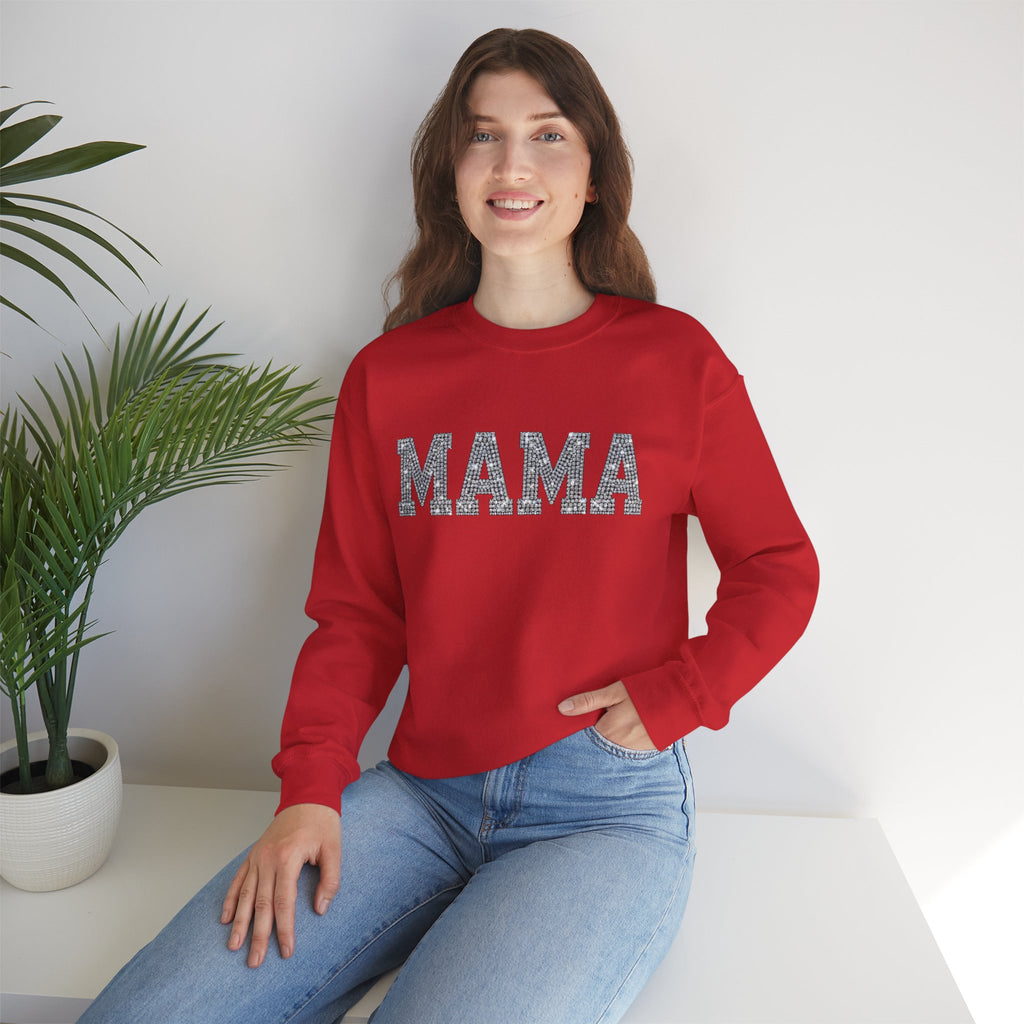 Mama Crewneck Sweatshirt — Casual Glitter Block Letter Mom Pullover