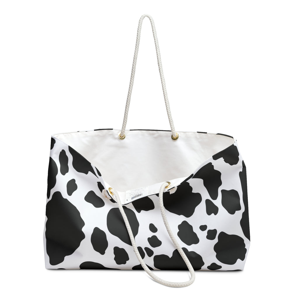 Cow Print Weekender Bag — Black & White Travel Tote