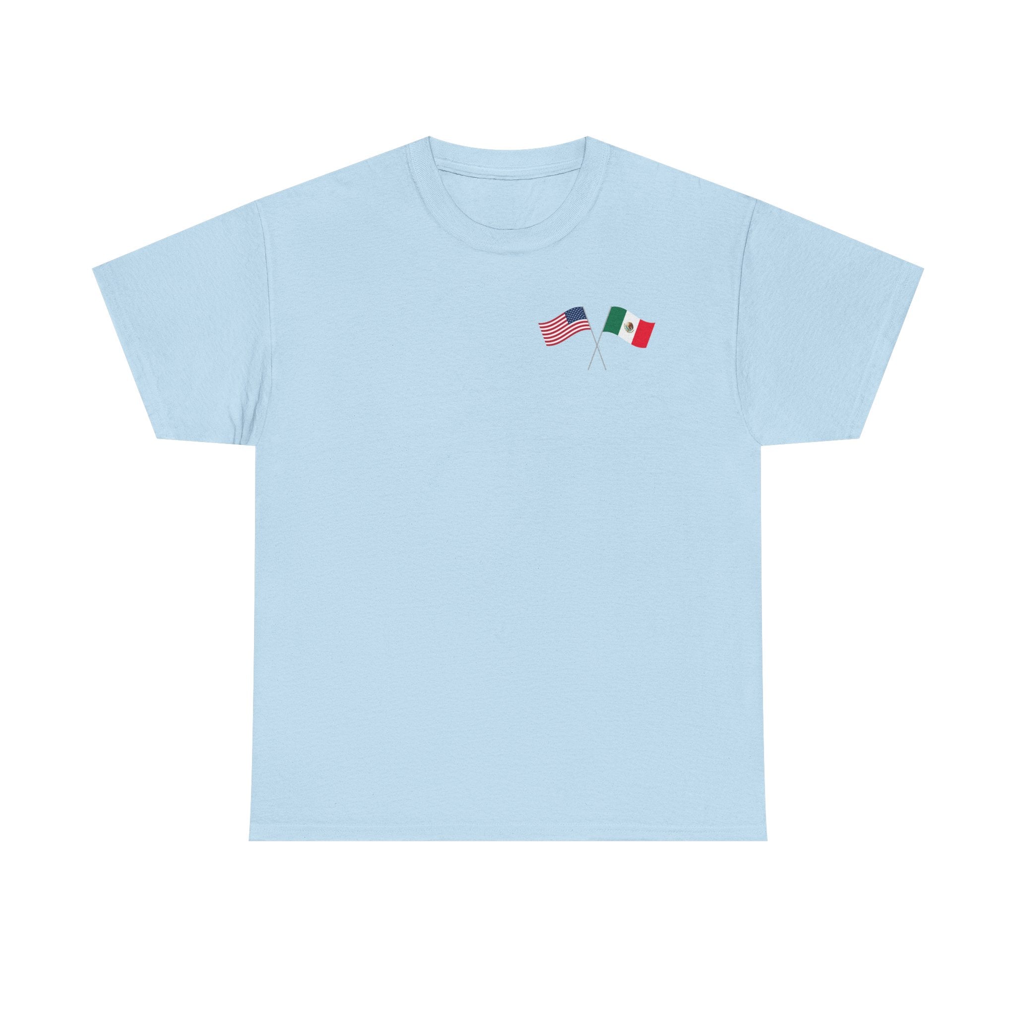 American & Italian Flag Tee with Vintage Rose Back — Patriotic Floral T-Shirt
