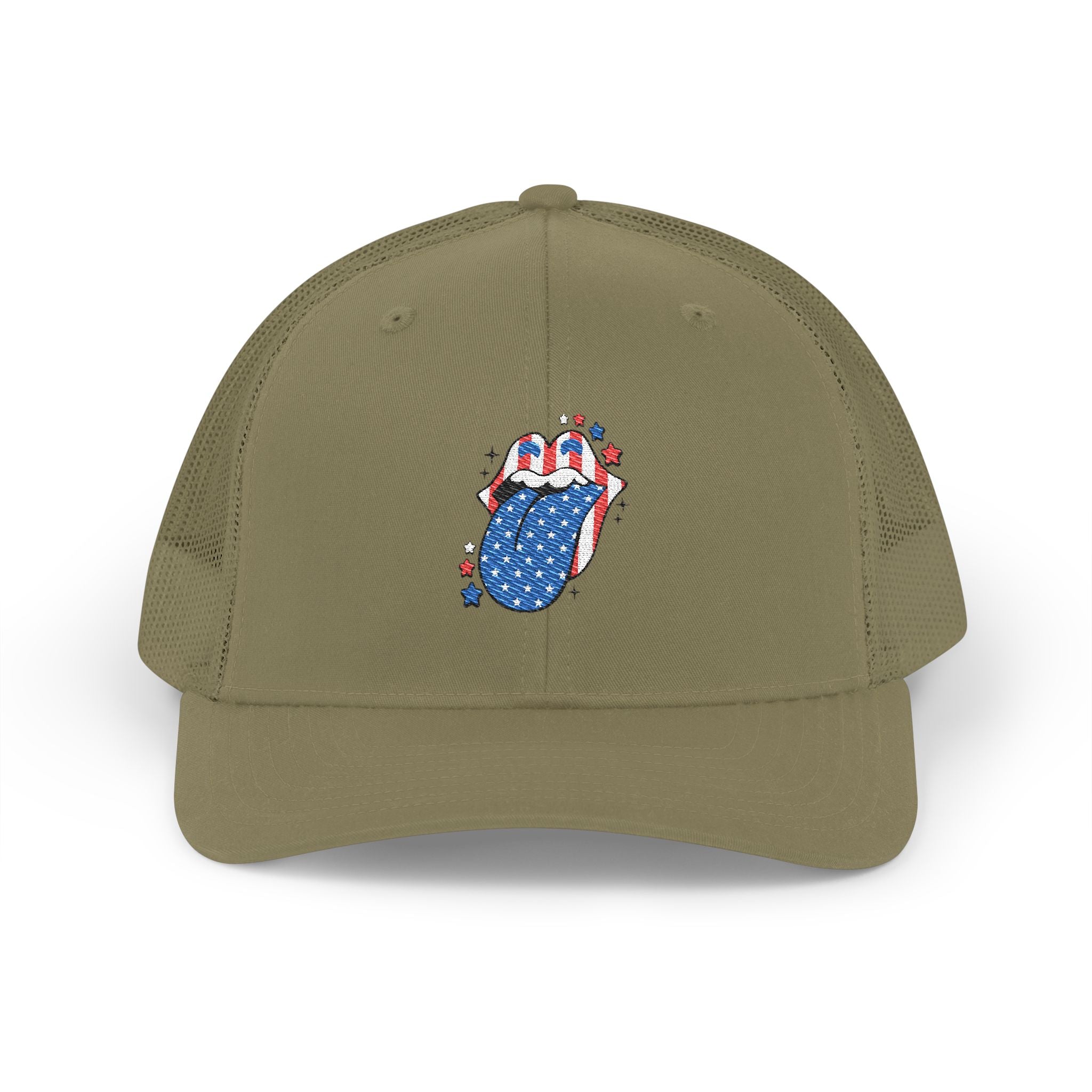 Patriotic Tongue Trucker Cap — American Flag Mouth Snapback