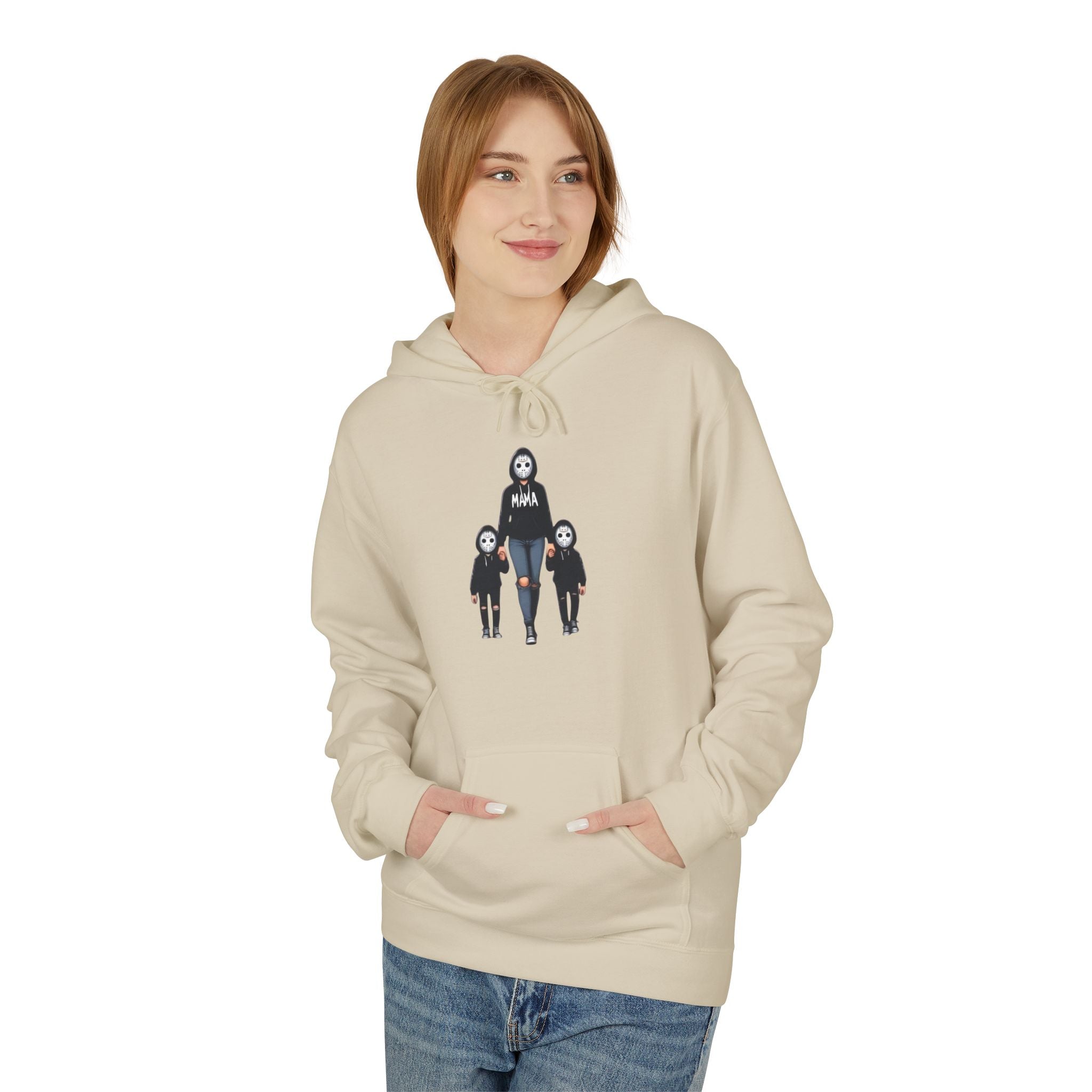 Horror Family Graphic Hoodie – Creepy Trio Skeleton & Child Design