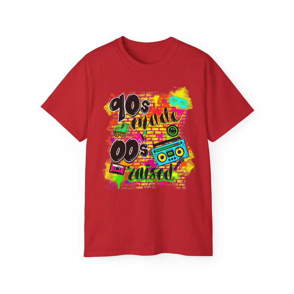 90s Made 00s Raised T-Shirt — Neon Retro Boombox Graphic Tee