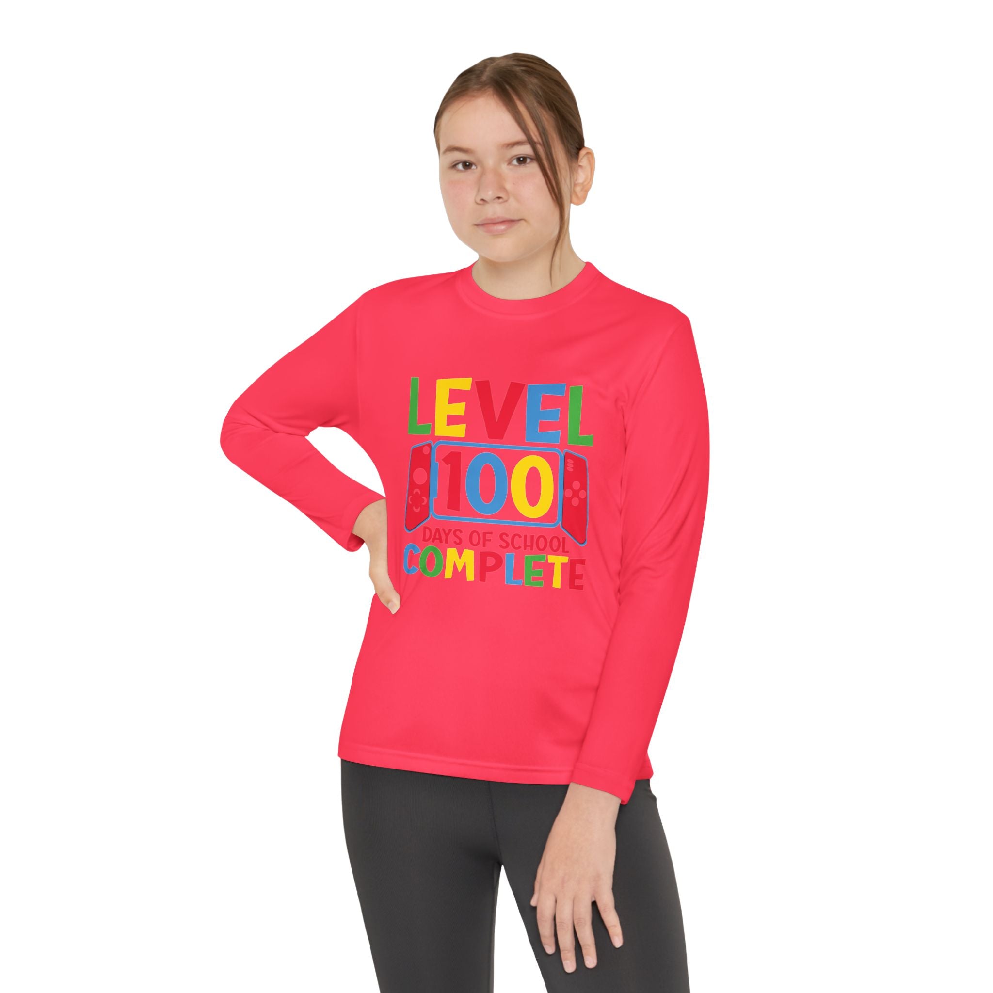 Youth Long Sleeve Shirt - "Level 100 Days of School Complete" 100th Day Celebration Tee