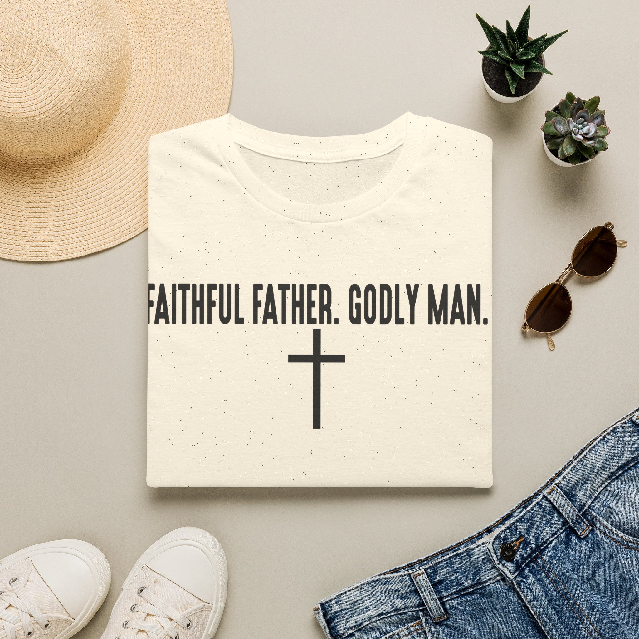 Faithful Father. Godly Man. T‑Shirt — Christian Dad Tee with Cross