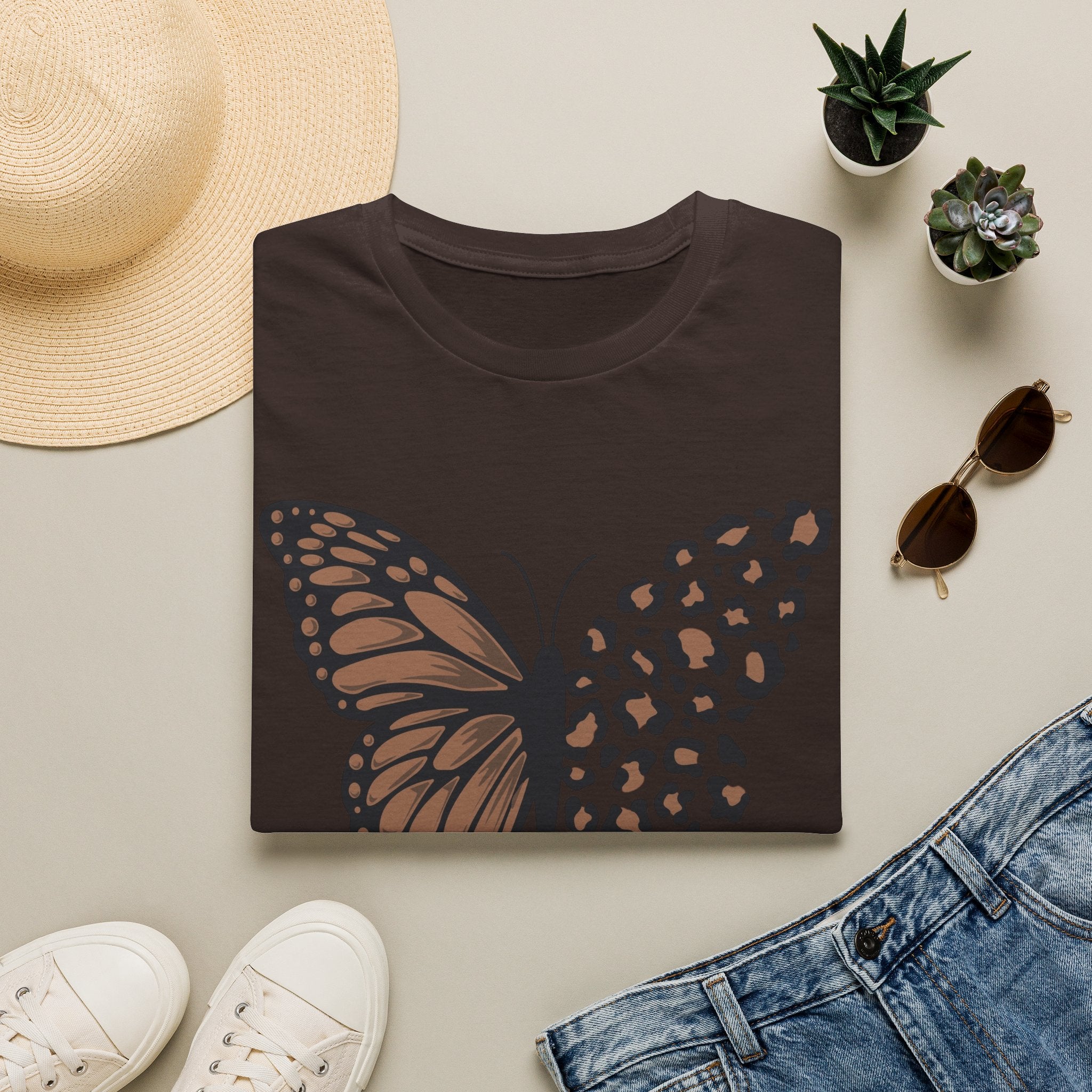 Butterfly Leopard Tee — Brown Monarch & Leopard Print Graphic T-Shirt