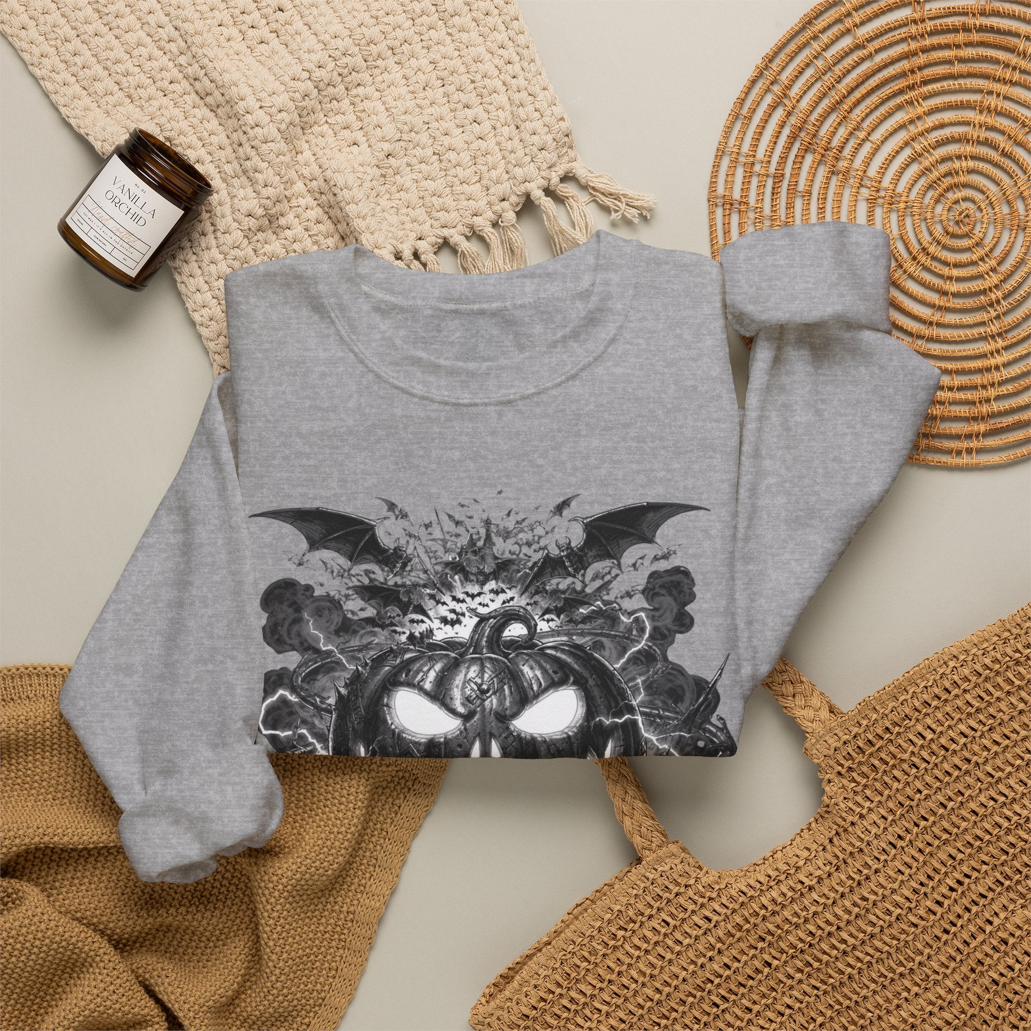 Halloween Pumpkin Crewneck Sweatshirt — Spooky Jack-o'-Lantern Graphic