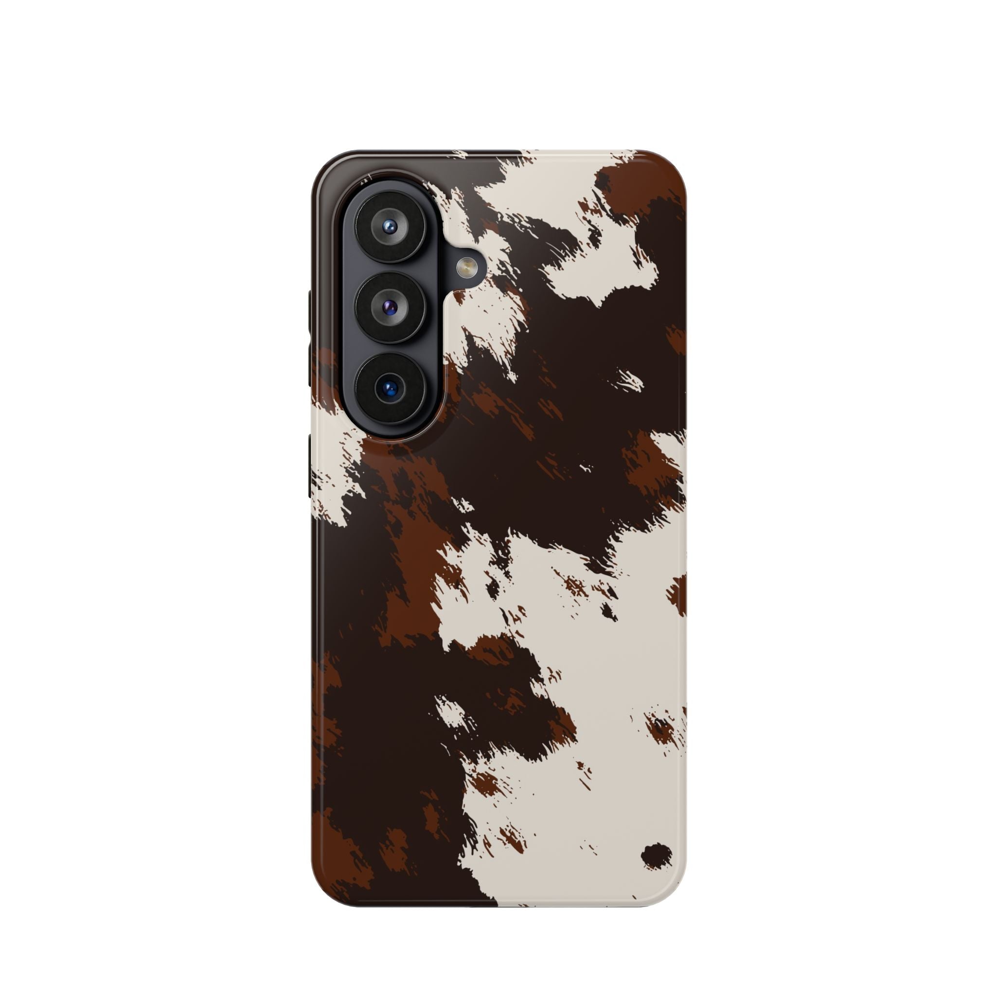 Cowhide Print Impact Phone Case — Brown & Cream Protective Cover