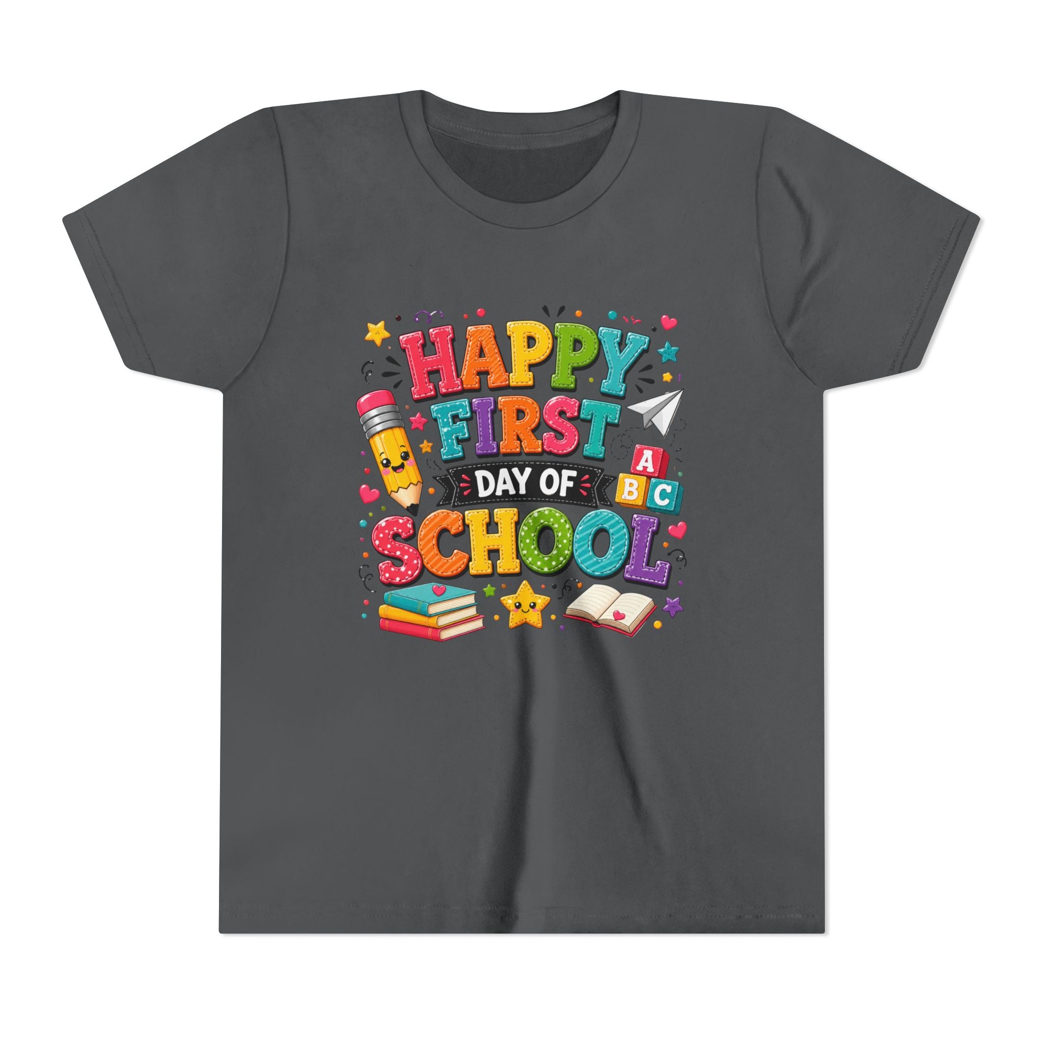 Youth Tee — "Happy First Day of School" Back-to-School Graphic Shirt