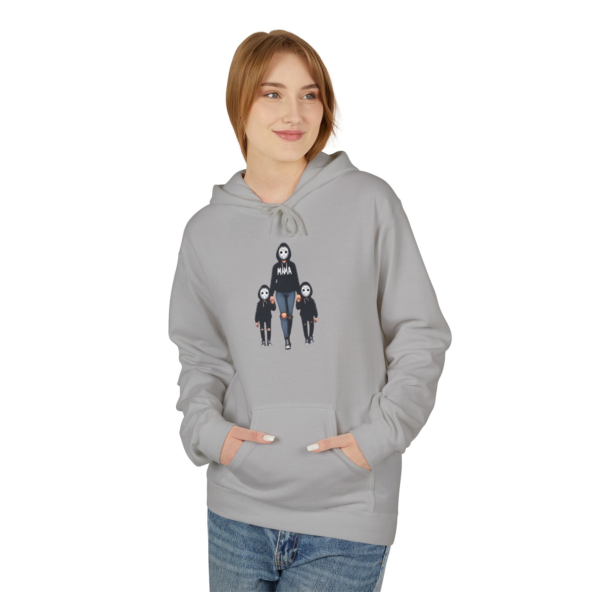 Horror Family Graphic Hoodie – Creepy Trio Skeleton & Child Design