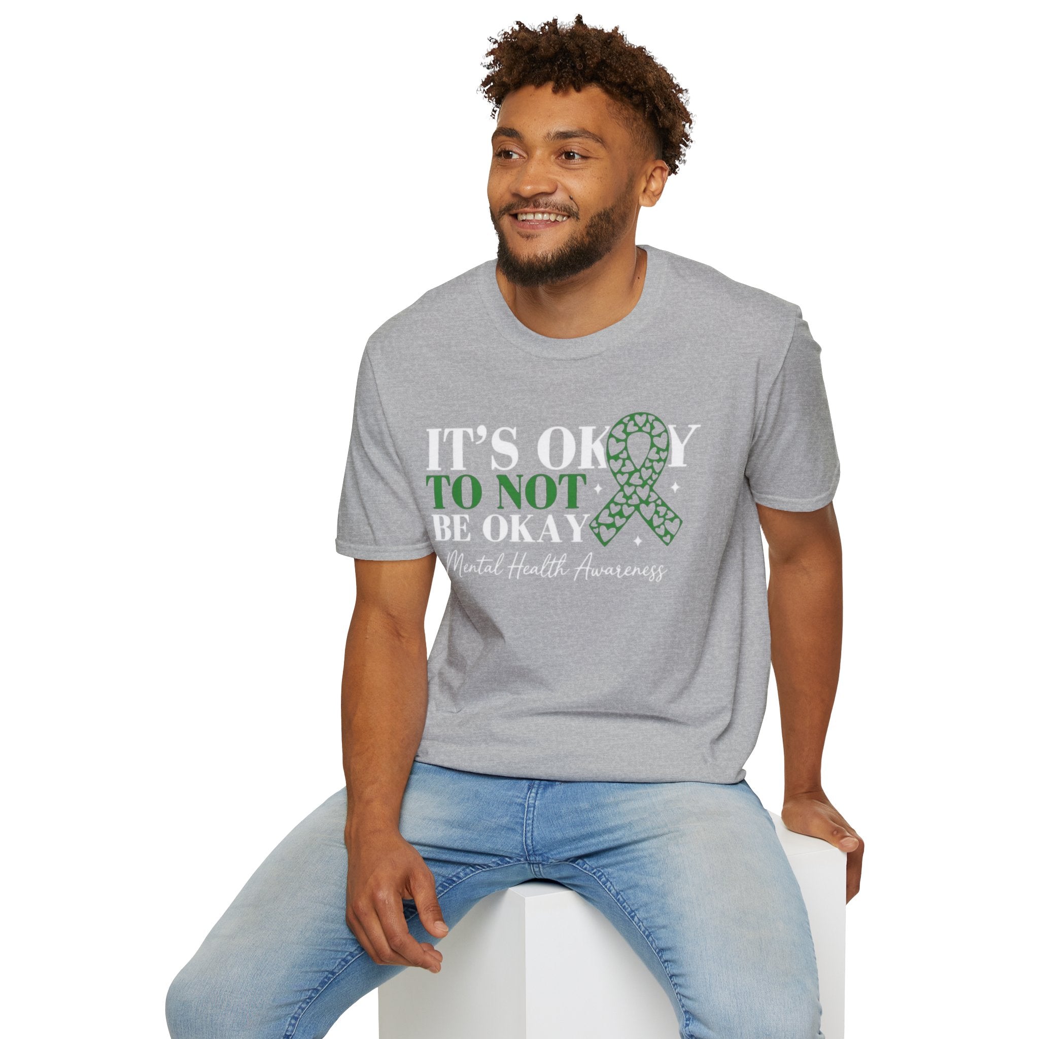 Mental Health Awareness T-Shirt — "It's Okay to Not Be Okay" with Green Ribbon
