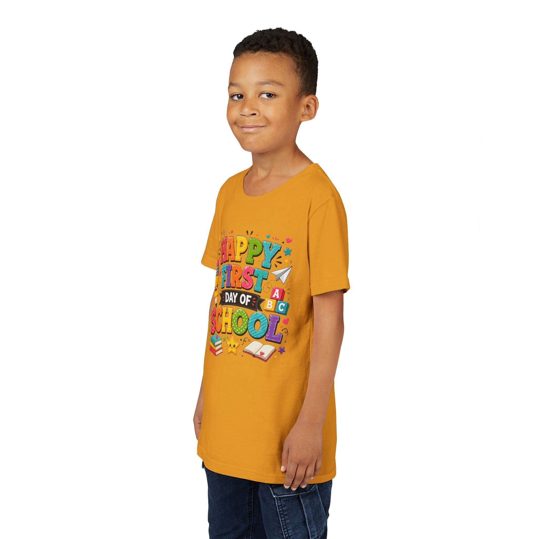 Youth Tee — "Happy First Day of School" Back-to-School Graphic Shirt