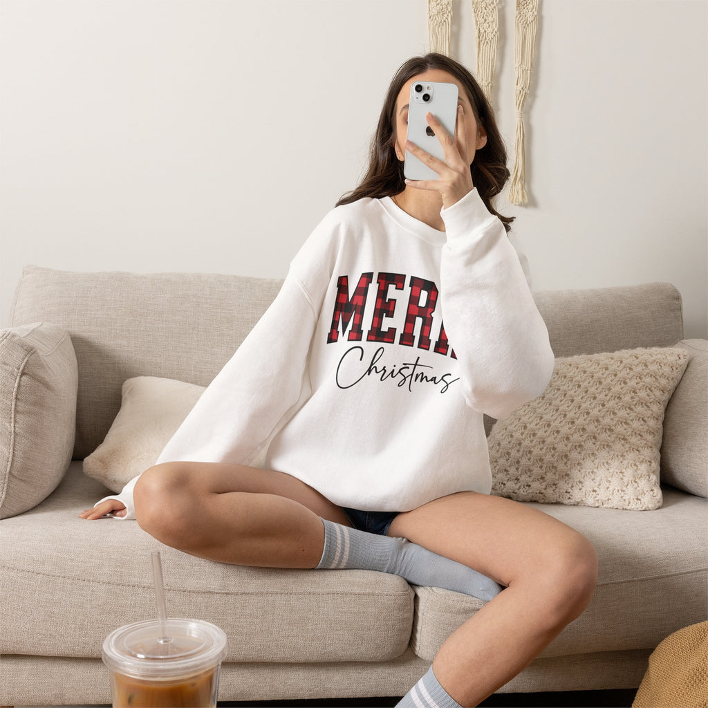 Christmas Plaid "Merry Christmas" Crewneck Sweatshirt