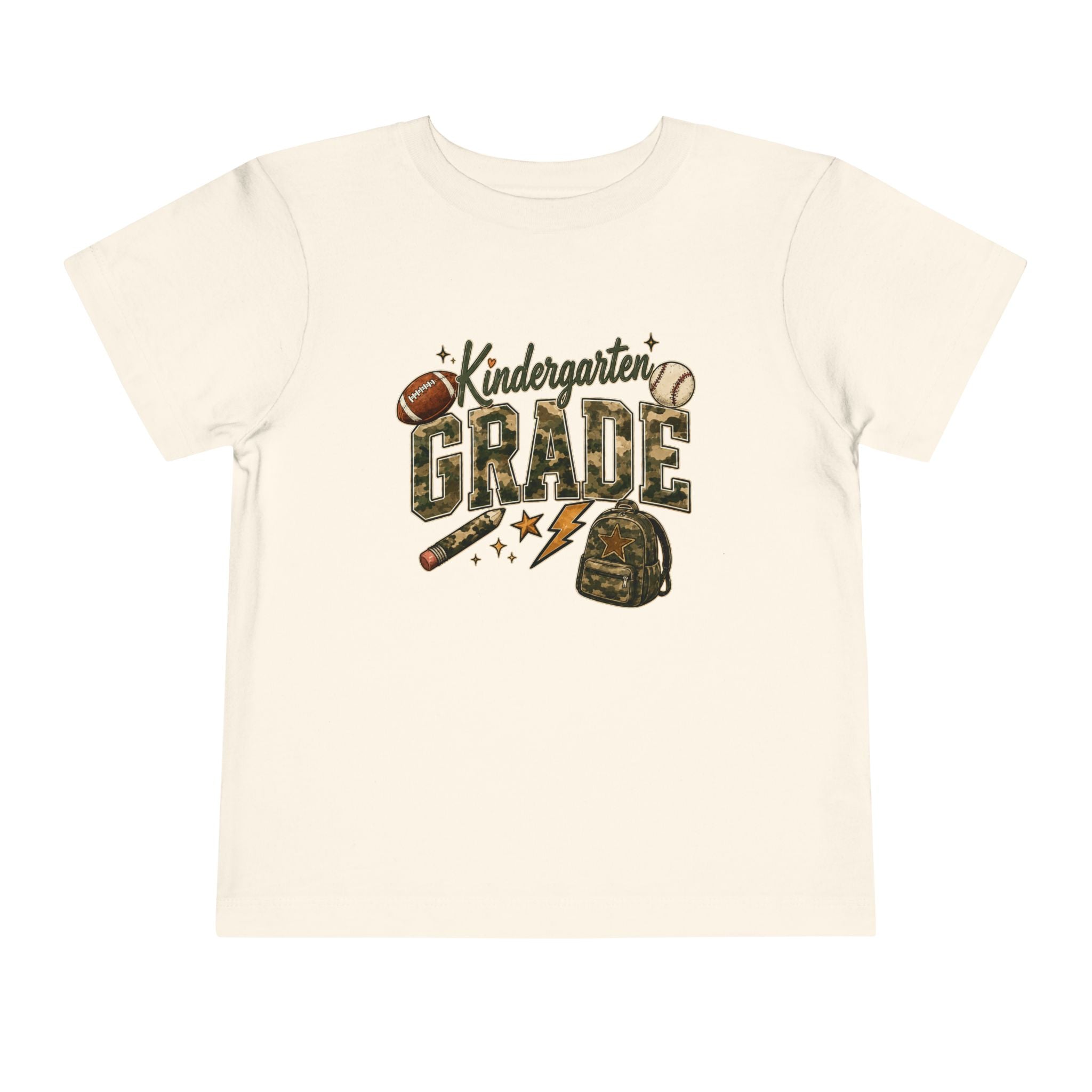 Kindergarten Grade Toddler Tee — Cute Back-to-School Football & Backpack Shirt