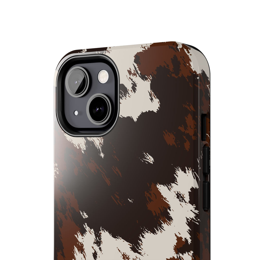 Cowhide Print Tough Phone Case — Brown & White Western Rugged Protection