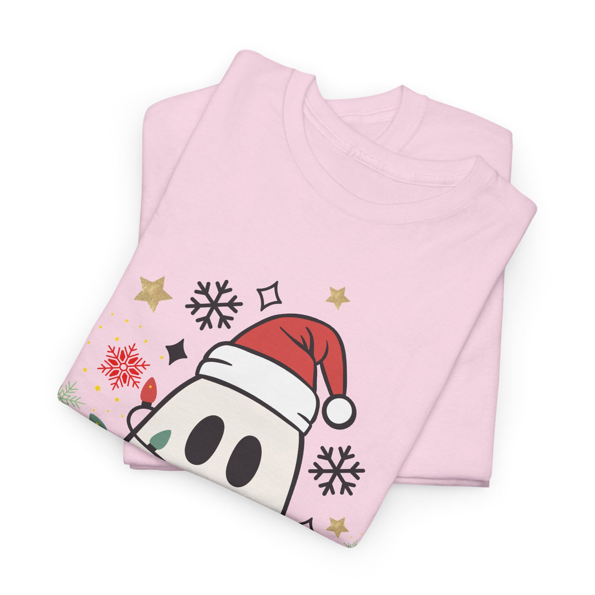 Christmas Ghost T-Shirt — Cute Haunted Holiday Tee with Santa Hat & Lights