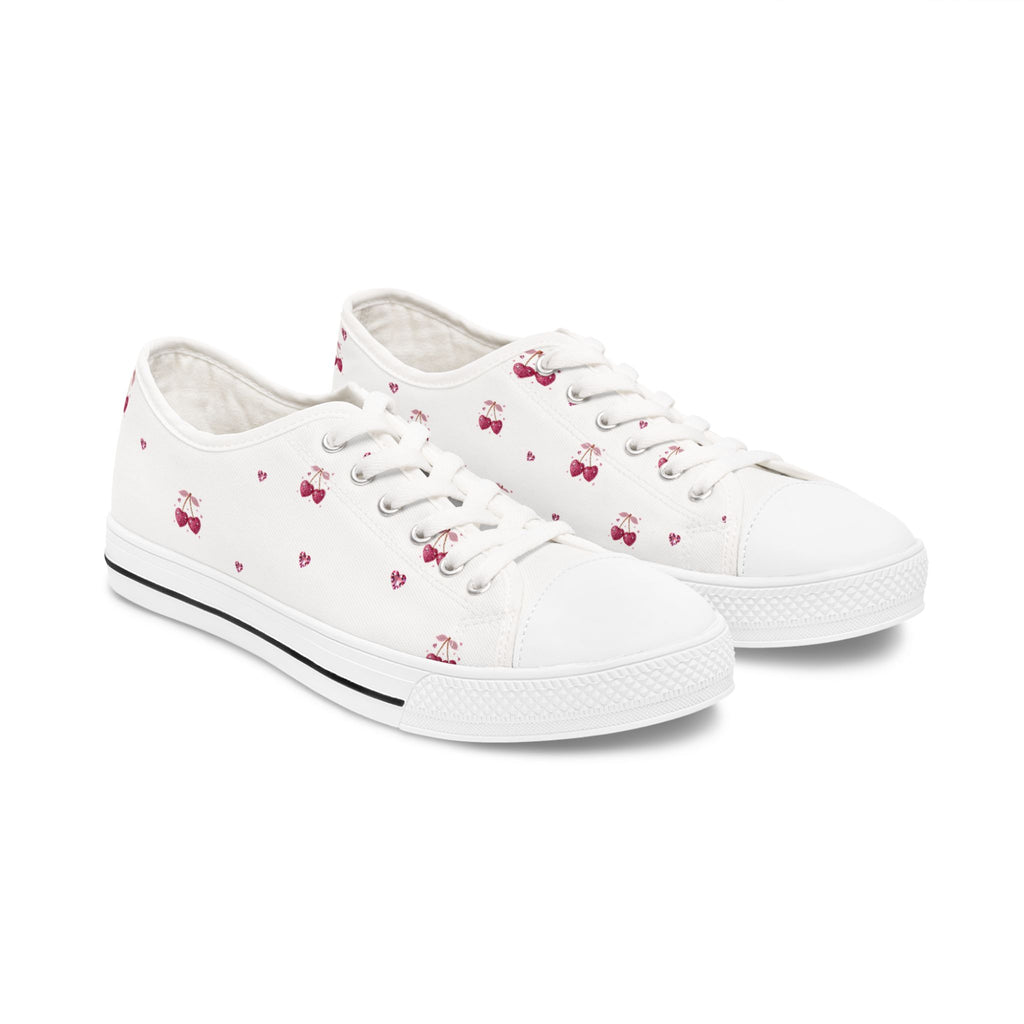 Tiny Cherry Pattern Women's Low Top Sneakers | Cute Fruit Print Canvas