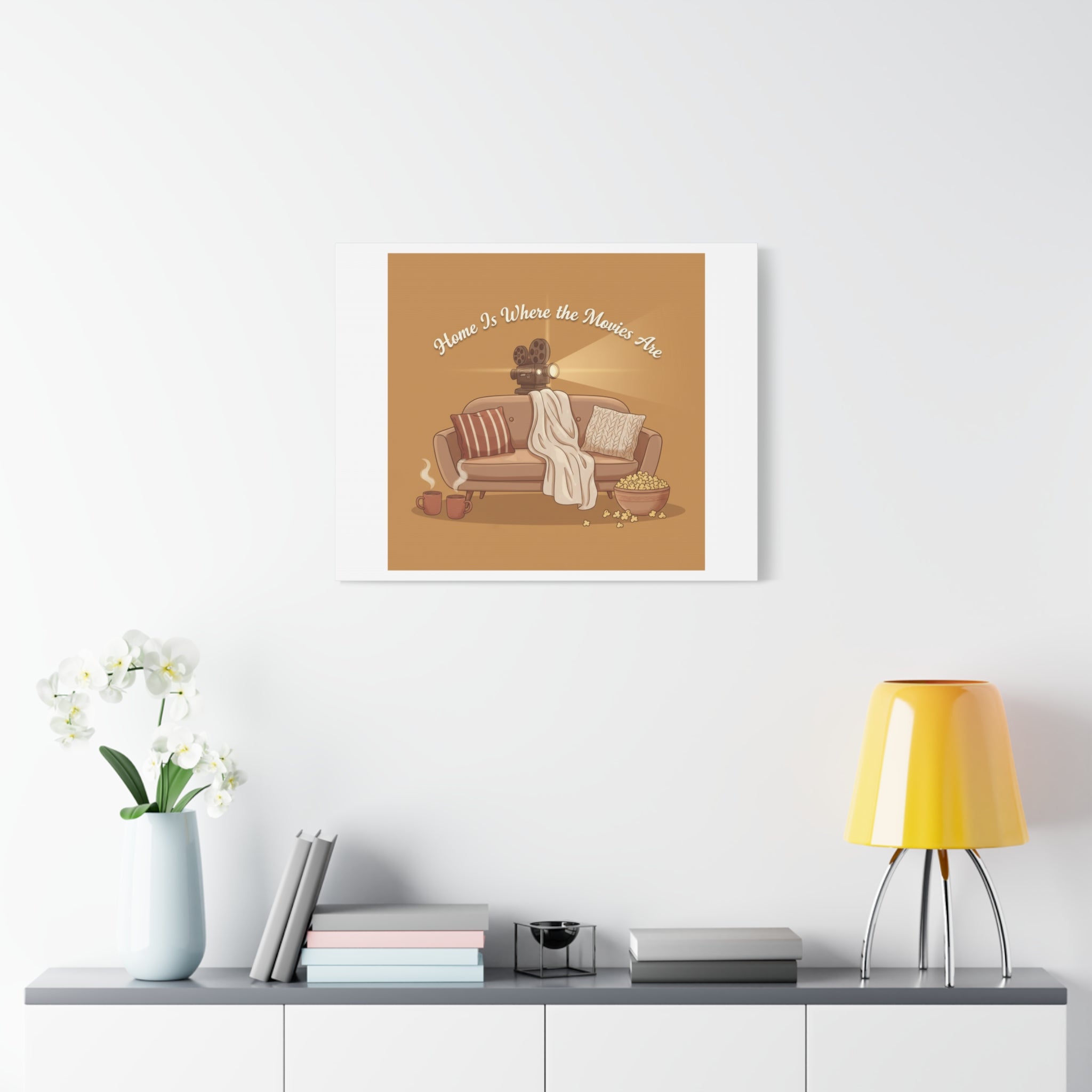 Home Is Where the Movies Are Canvas | cozy night art, home cinema decor