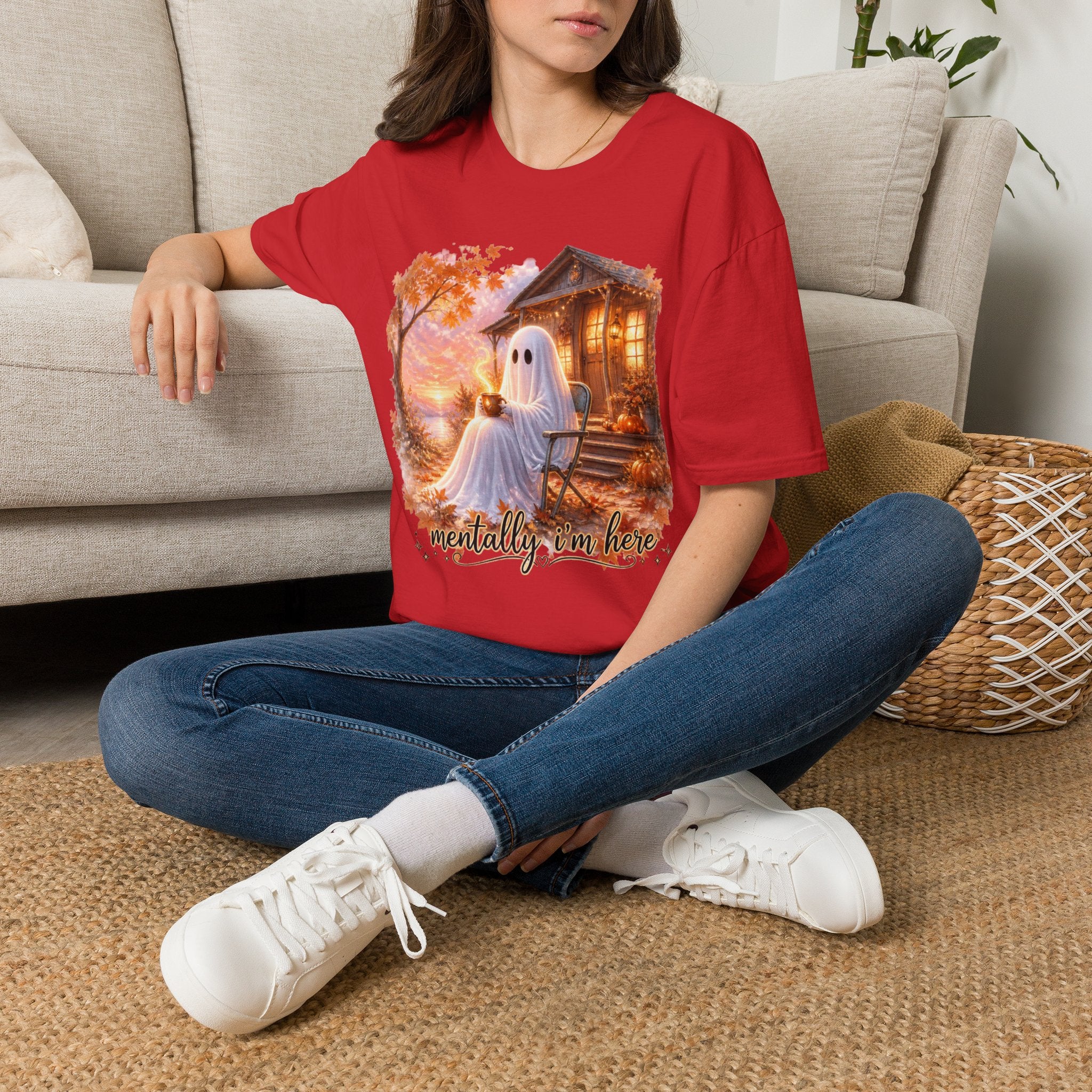 Ghost Cozy Fall T-Shirt — "Mentally on Fire" Autumn Halloween Tee