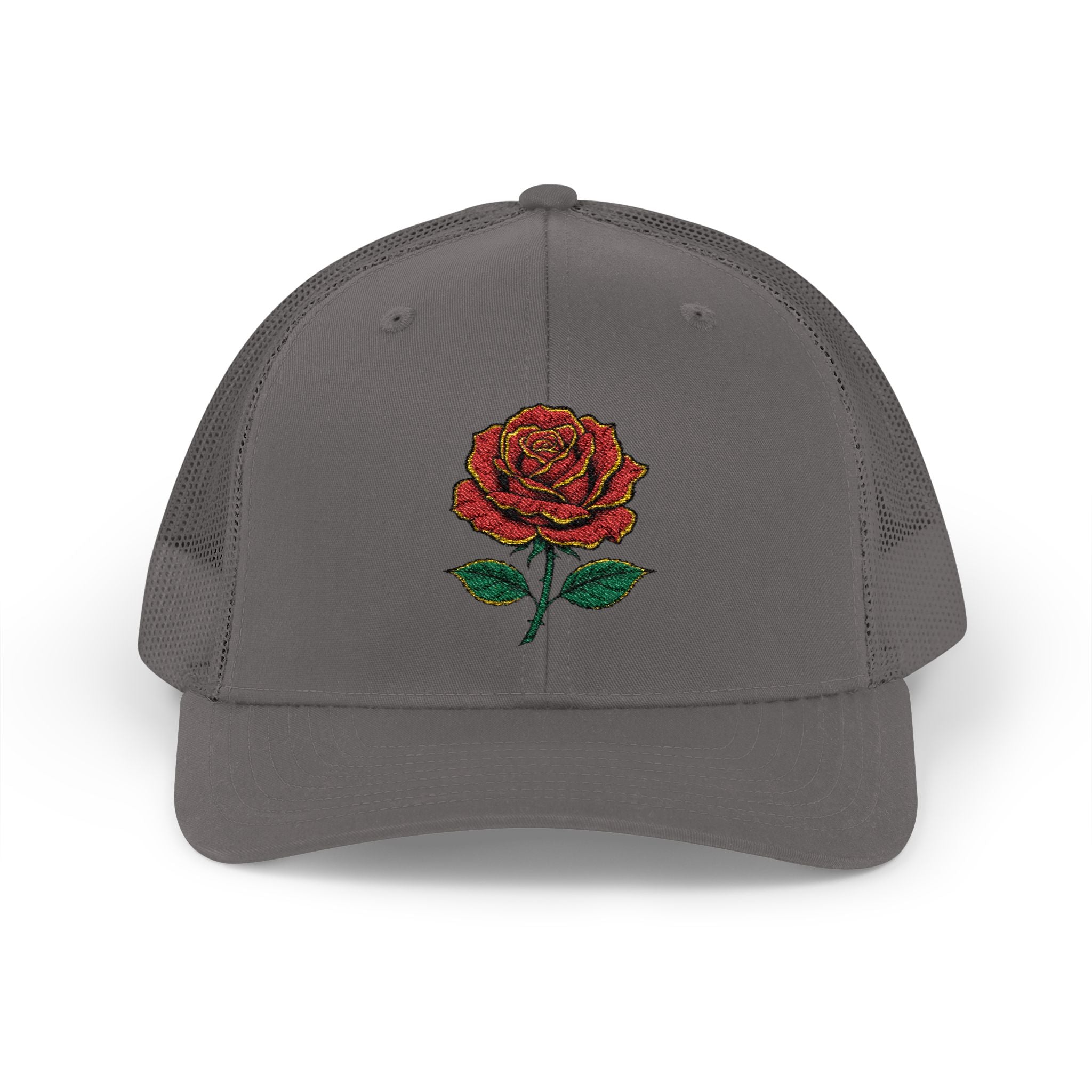 Embroidered Red Rose Trucker Cap