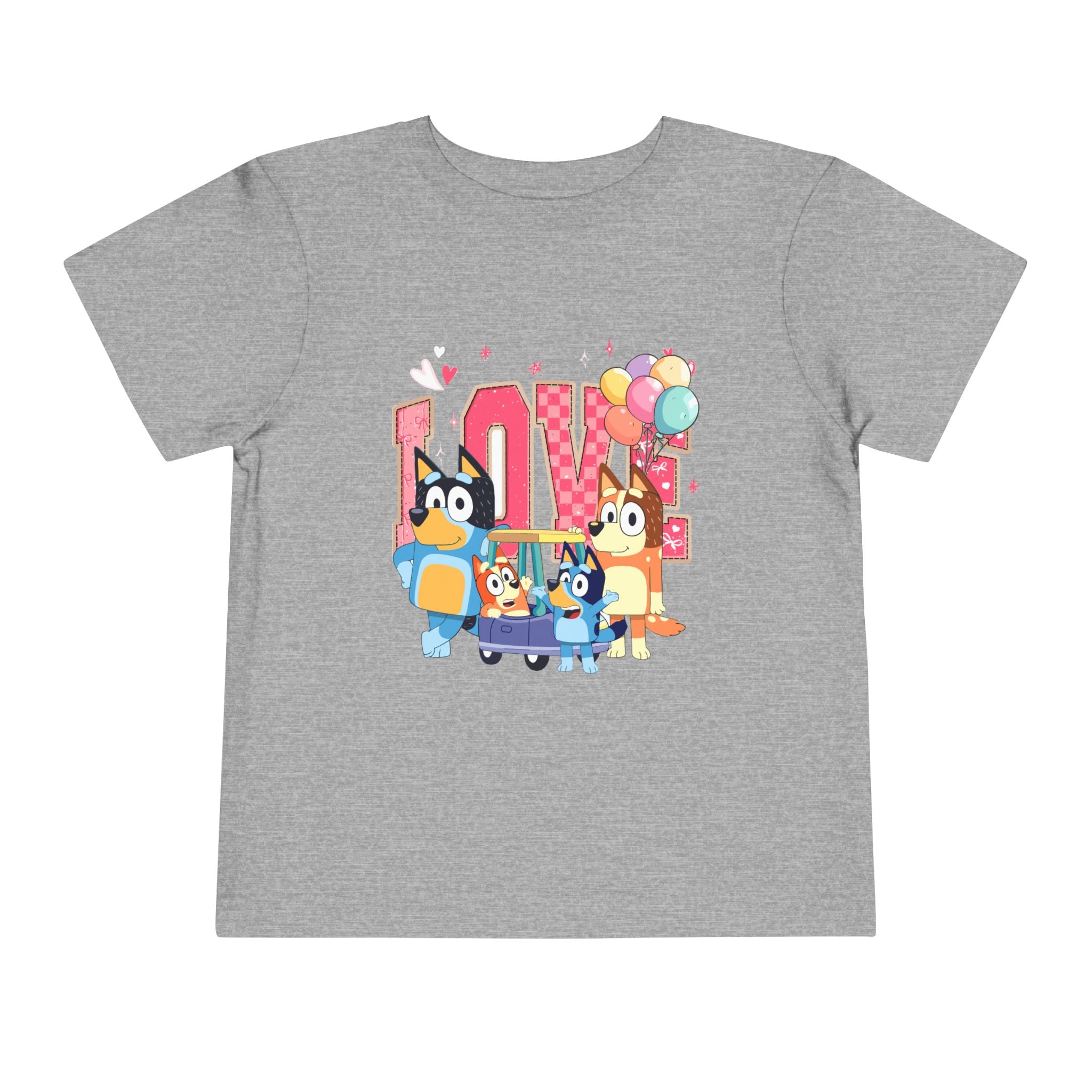 Love Bluey Toddler Tee - Cute Cartoon Family Shirt with Balloons