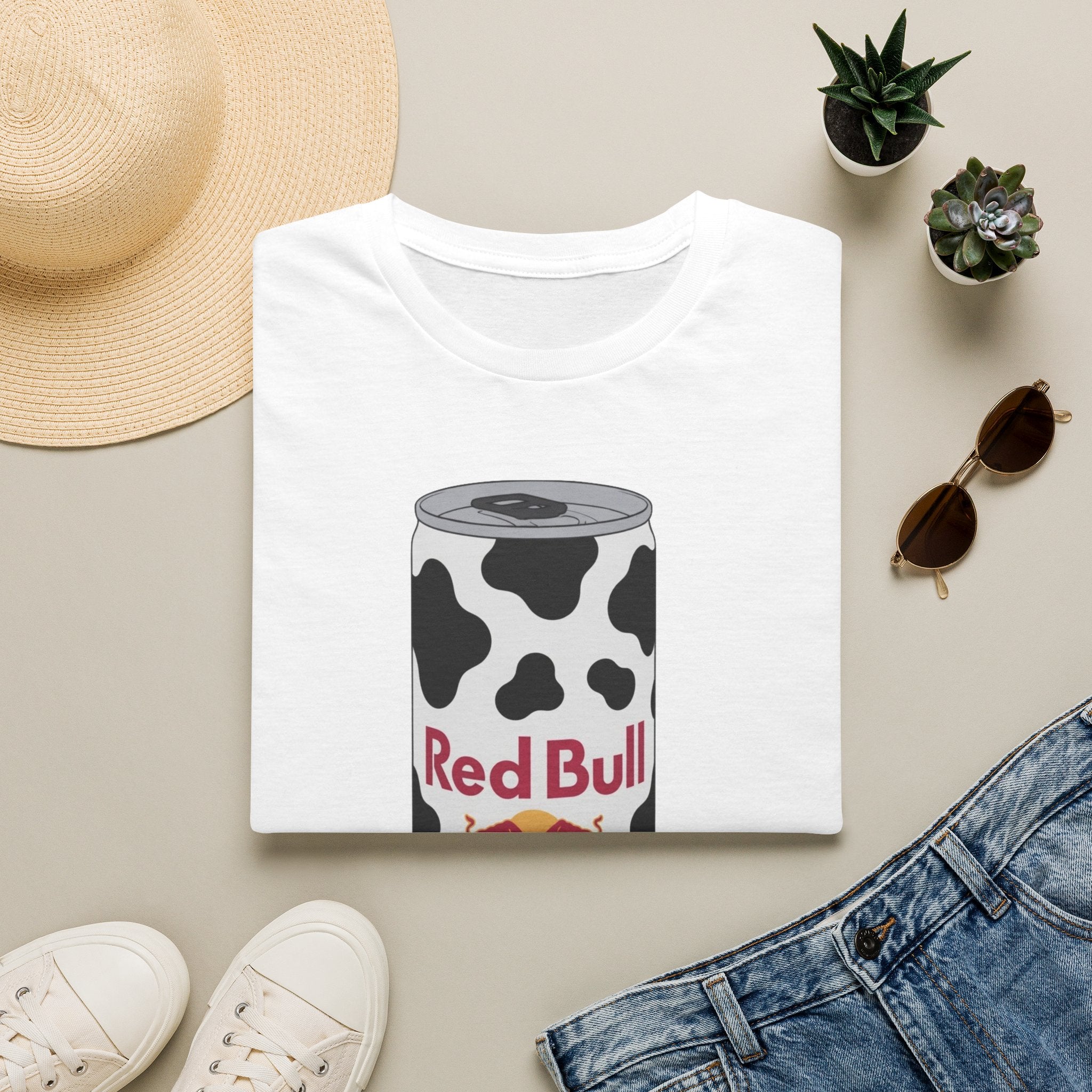 Red Bull Cow Print T-Shirt — Funny Energy Drink Graphic Tee