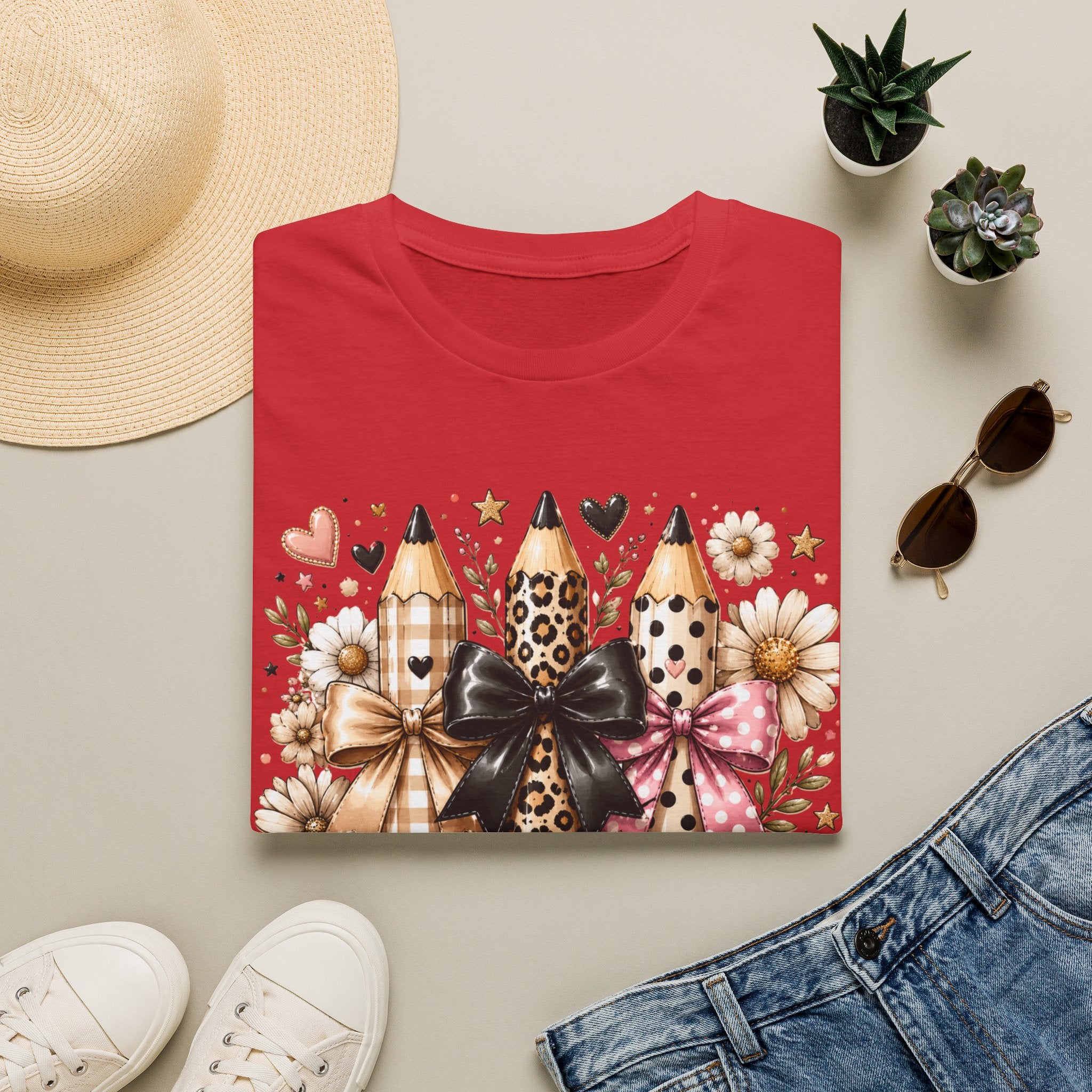 Teacher Pencil Trio Graphic T-Shirt — Leopard & Bow Back-to-School Tee