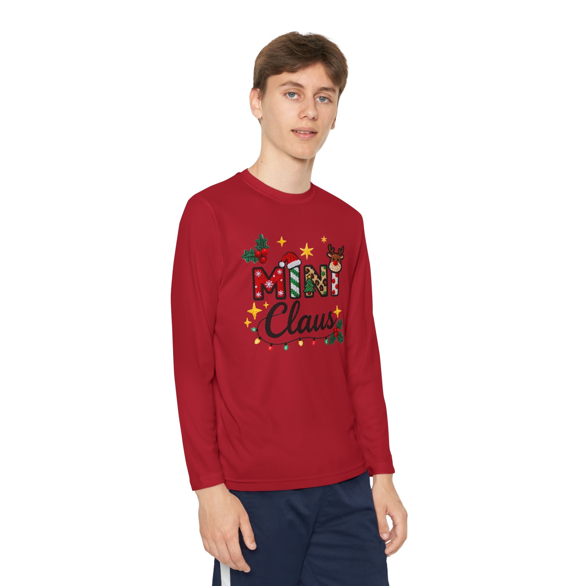 Mini Claus Youth Long Sleeve Tee — Cute Kids Christmas Holiday Shirt