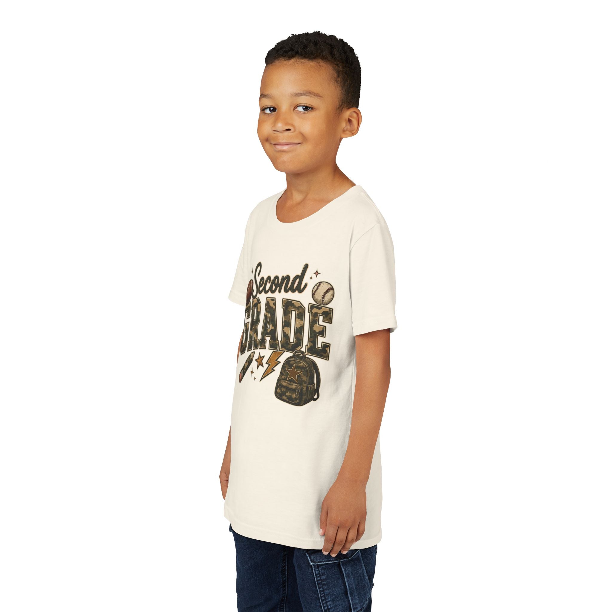 Second Grade Youth Tee — Back-to-School Sports & Backpack Design