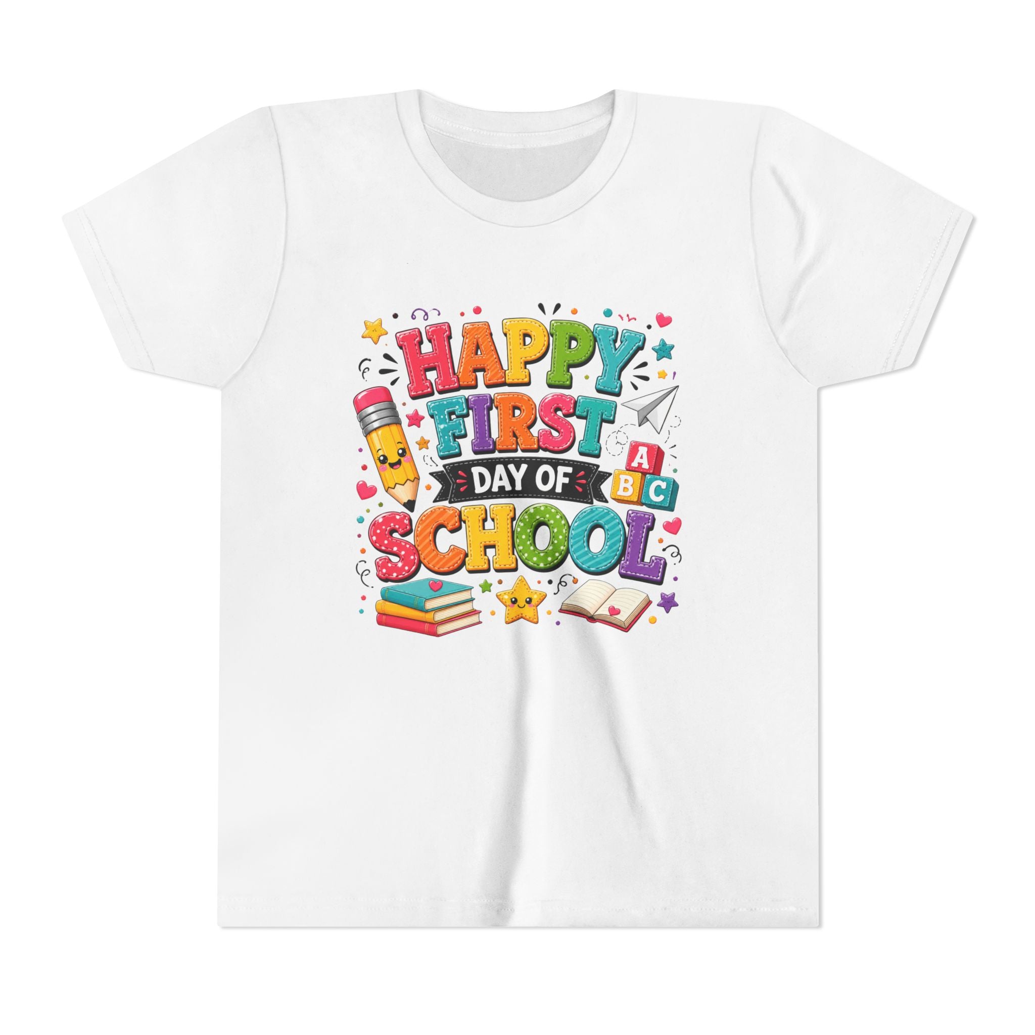 Youth Tee — "Happy First Day of School" Back-to-School Graphic Shirt