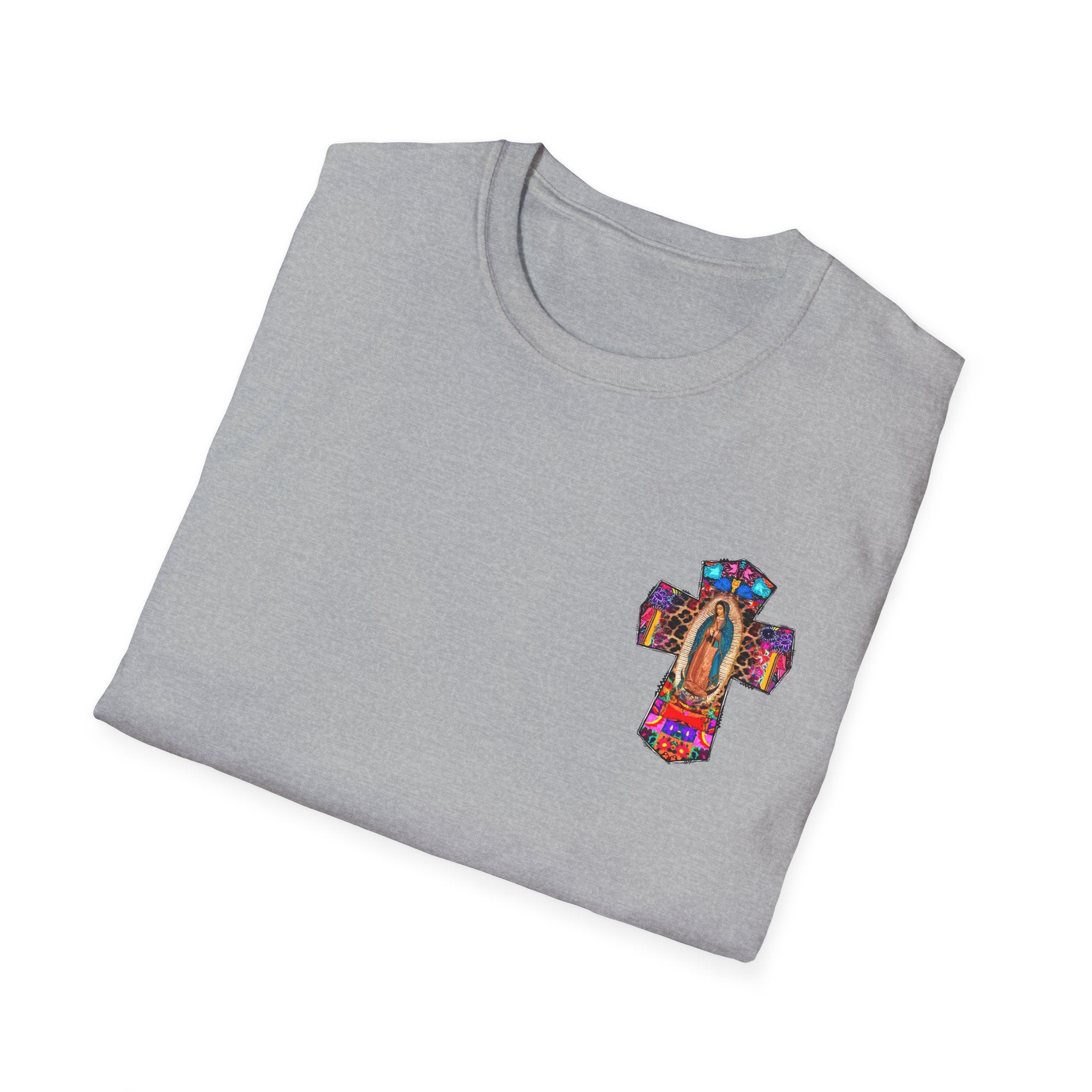 Our Lady of Guadalupe Cross T-Shirt — Colorful Mexican Folk Art Tee