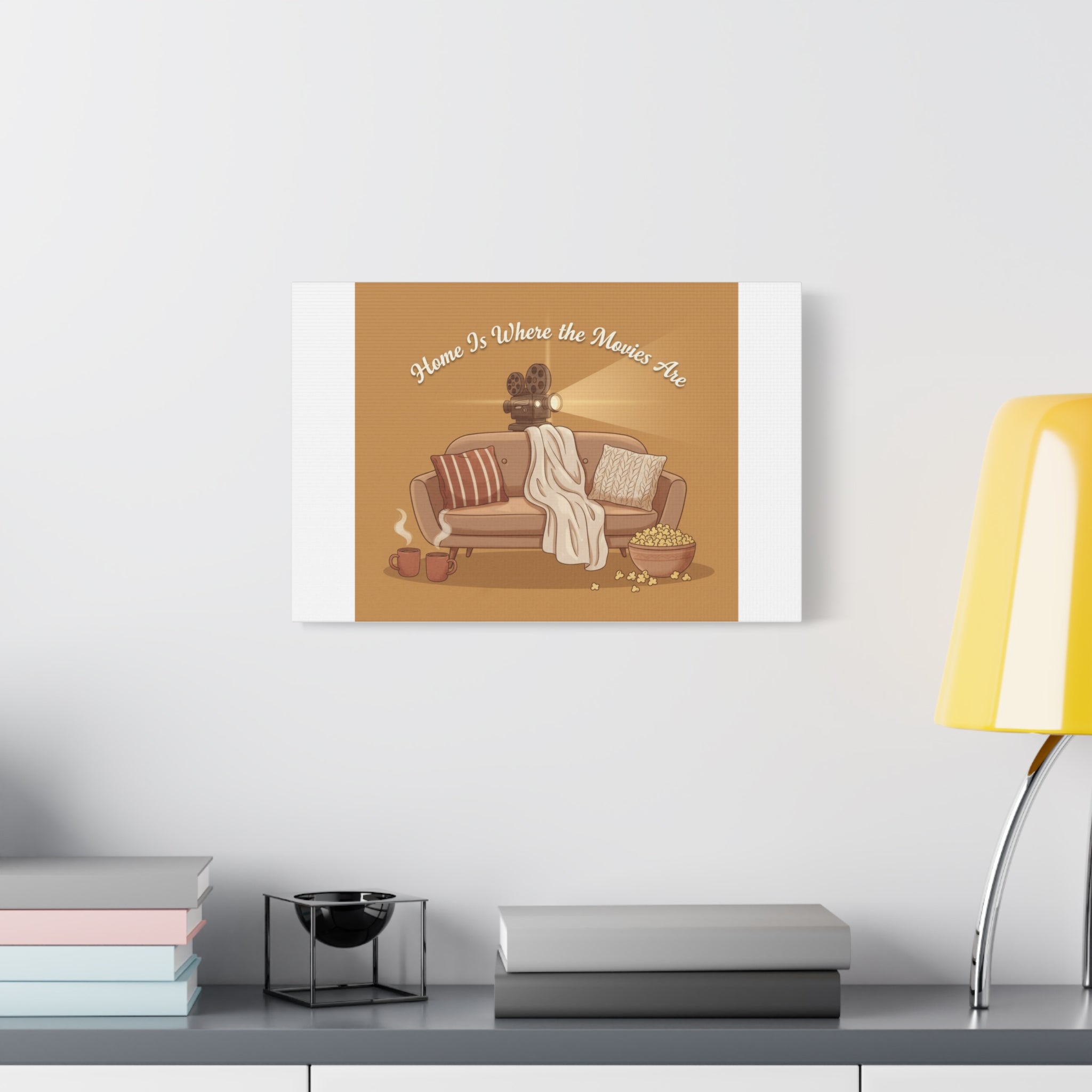 Home Is Where the Movies Are Canvas | cozy night art, home cinema decor