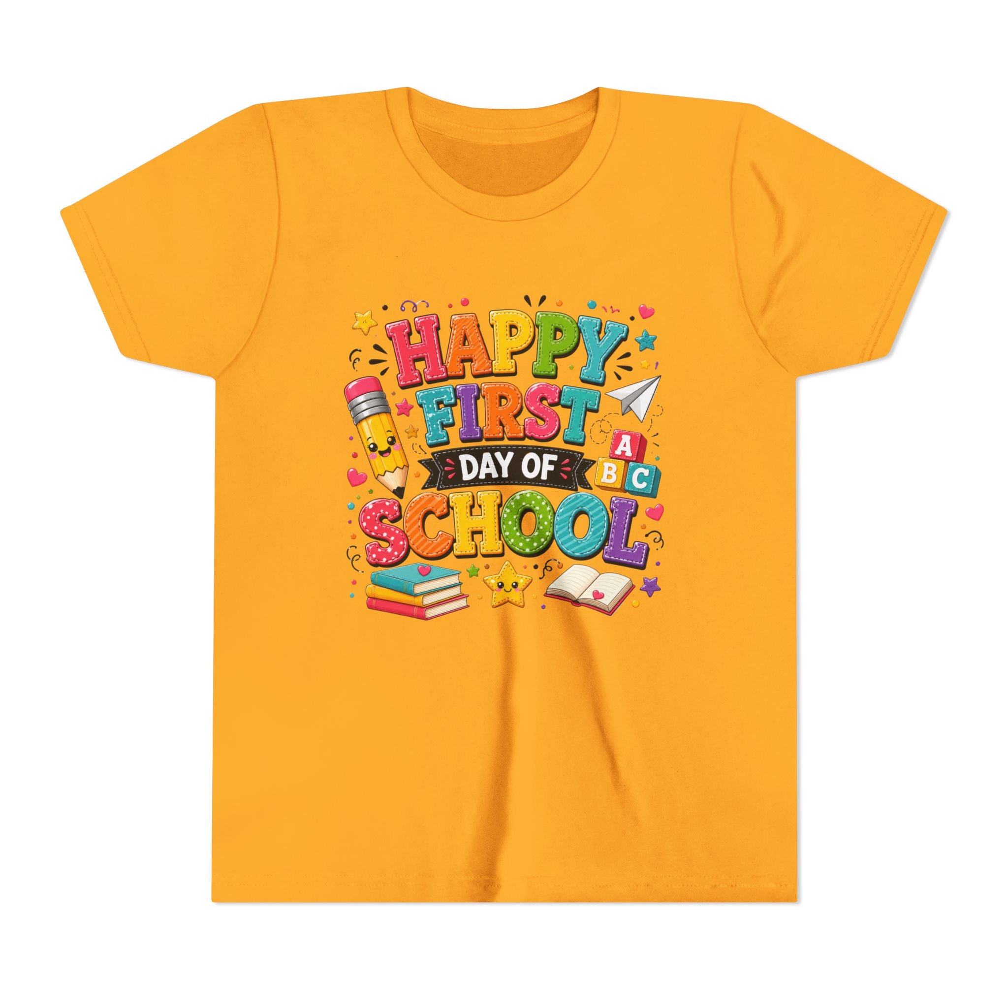 Youth Tee — "Happy First Day of School" Back-to-School Graphic Shirt