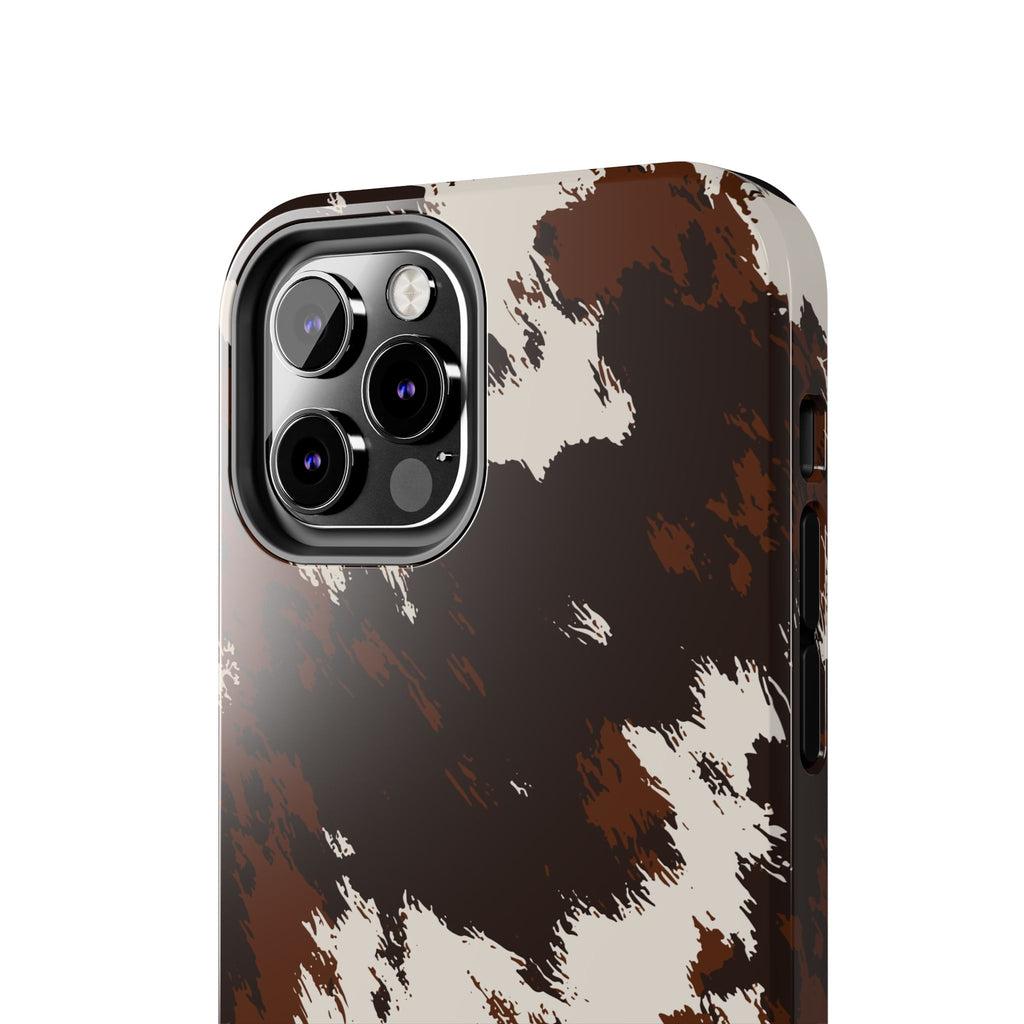 Cowhide Print Tough Phone Case — Brown & White Western Rugged Protection