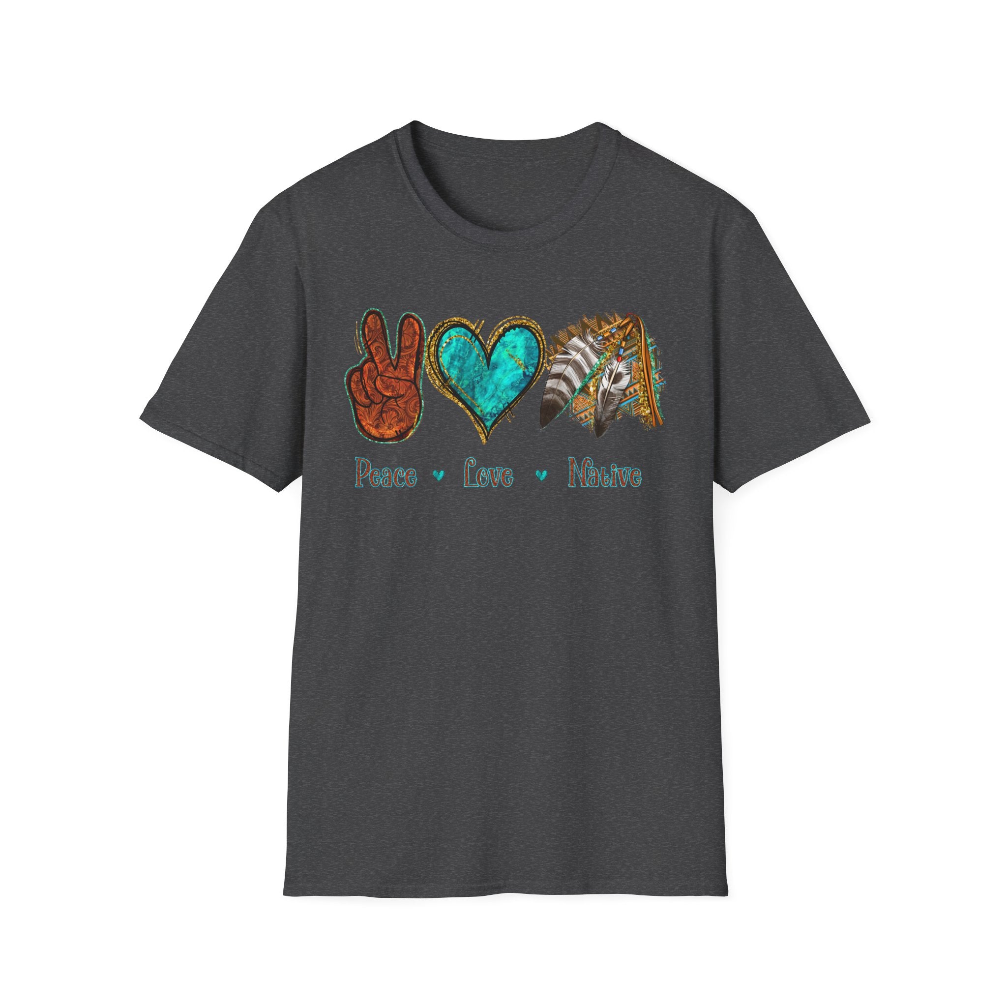 Peace Love Native T-Shirt — Boho Tribal Teal Heart Graphic Tee