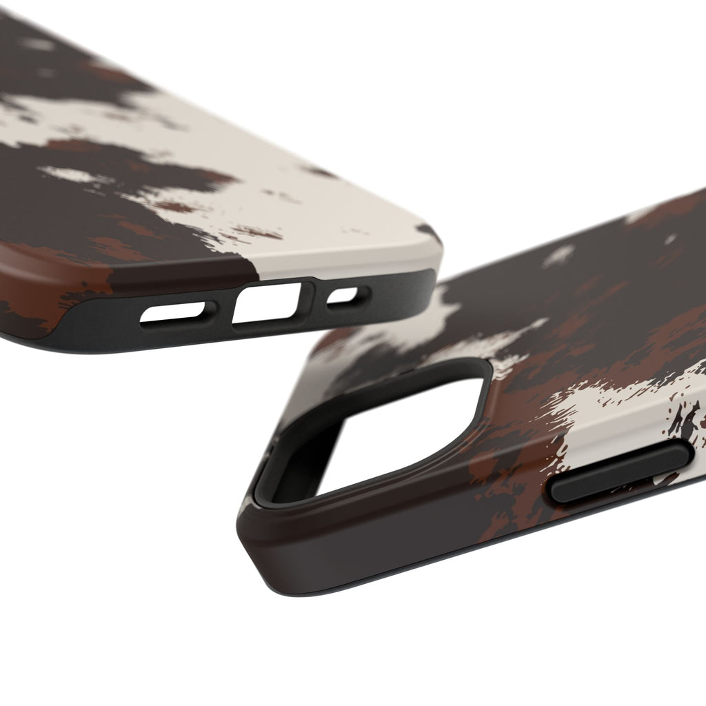 Cowhide Print Impact Phone Case — Brown & Cream Protective Cover