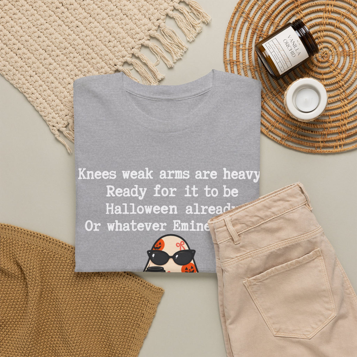Funny Halloween Ghost T‑Shirt – "Knees Weak Arms Are Heavy" Pumpkin Ghost Tee