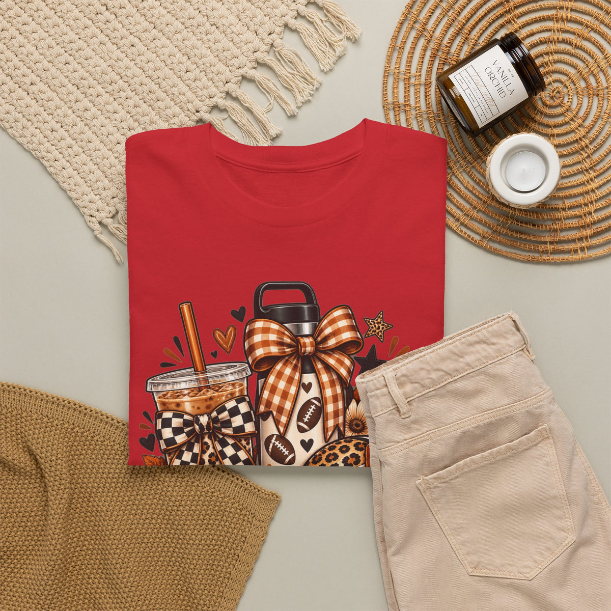 Fall Cozy Coffee T-Shirt — Pumpkin Spice, Plaid Bows & Floral Autumn Graphic Tee