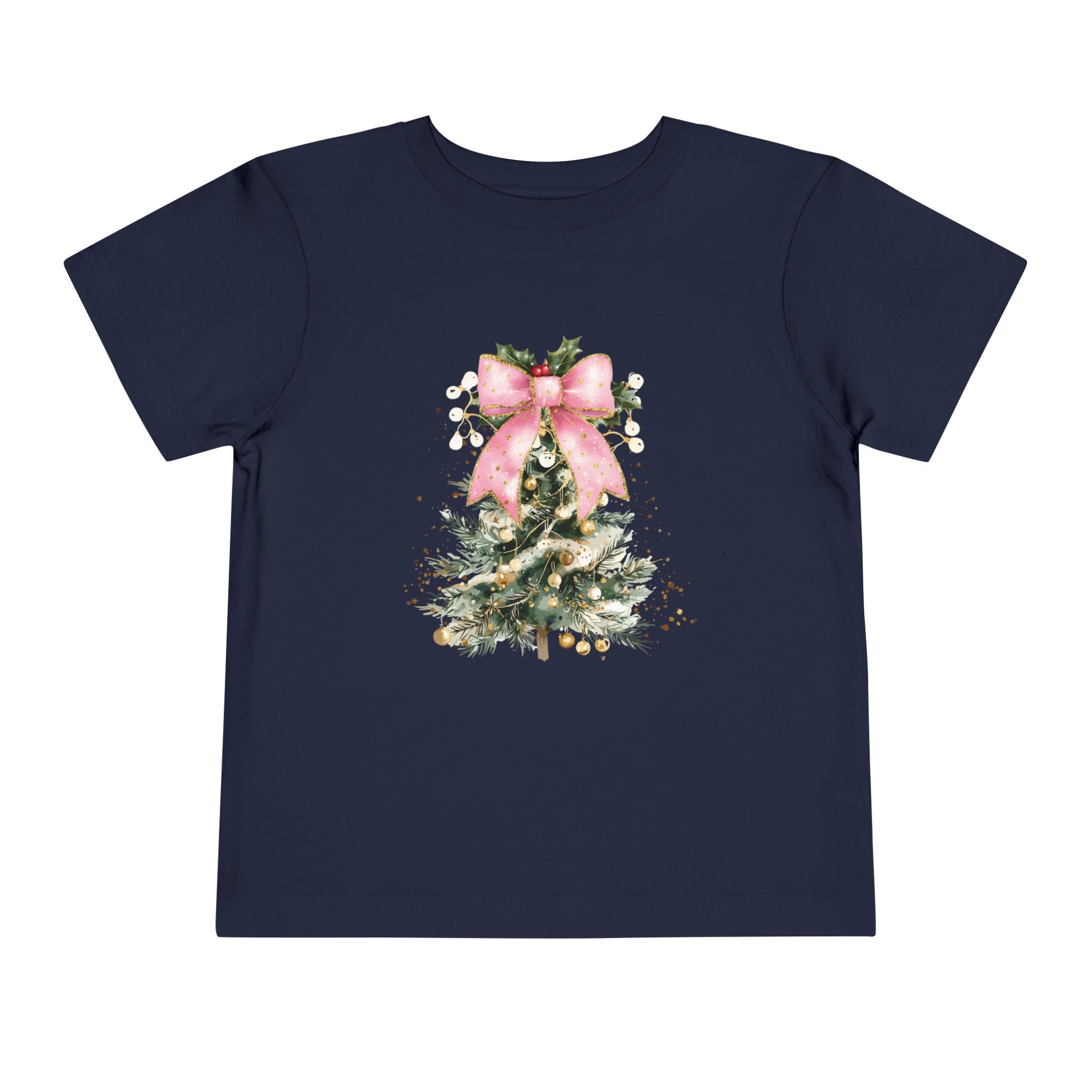 Toddler Christmas Tree Tee — Pink Bow Holiday Shirt