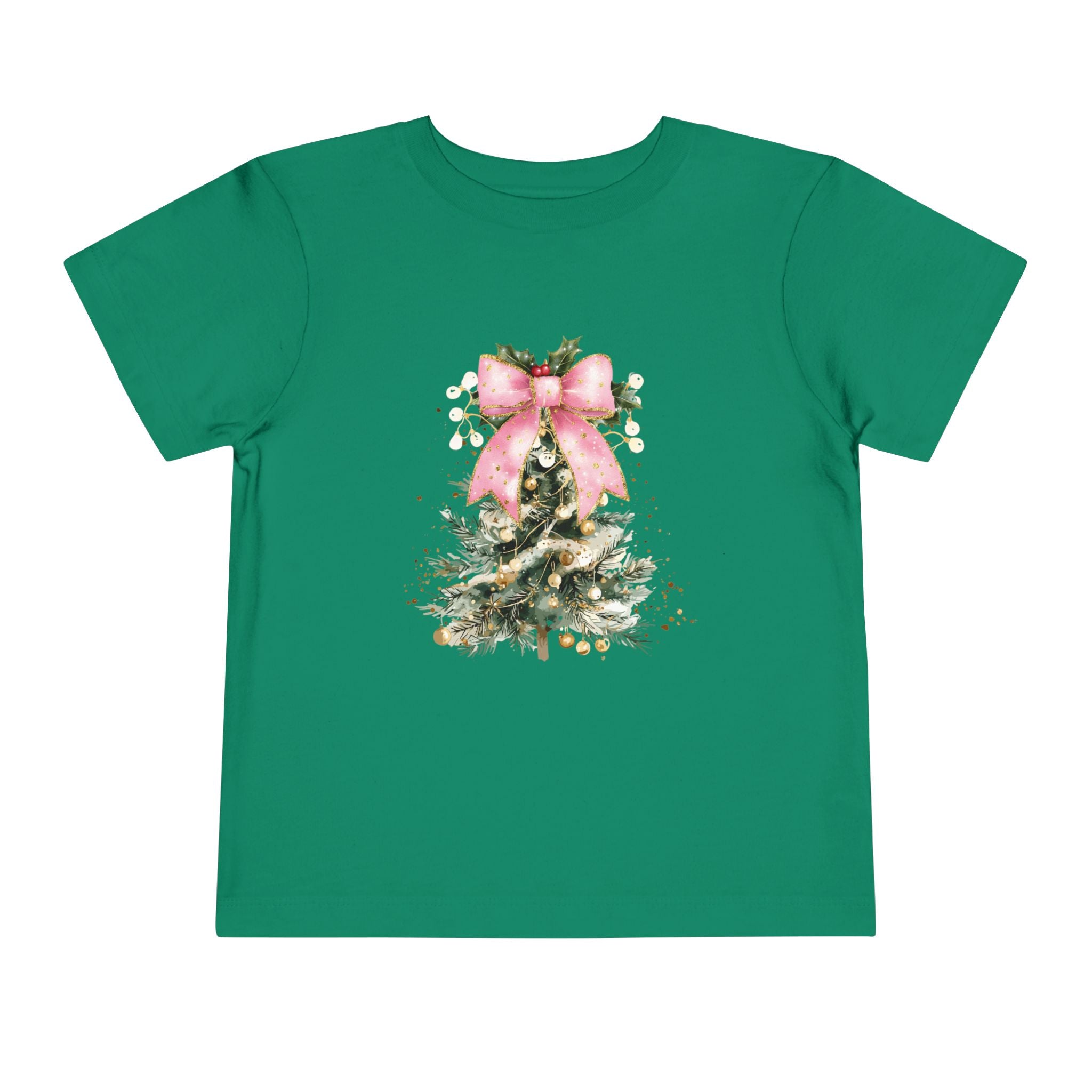 Toddler Christmas Tree Tee — Pink Bow Holiday Shirt