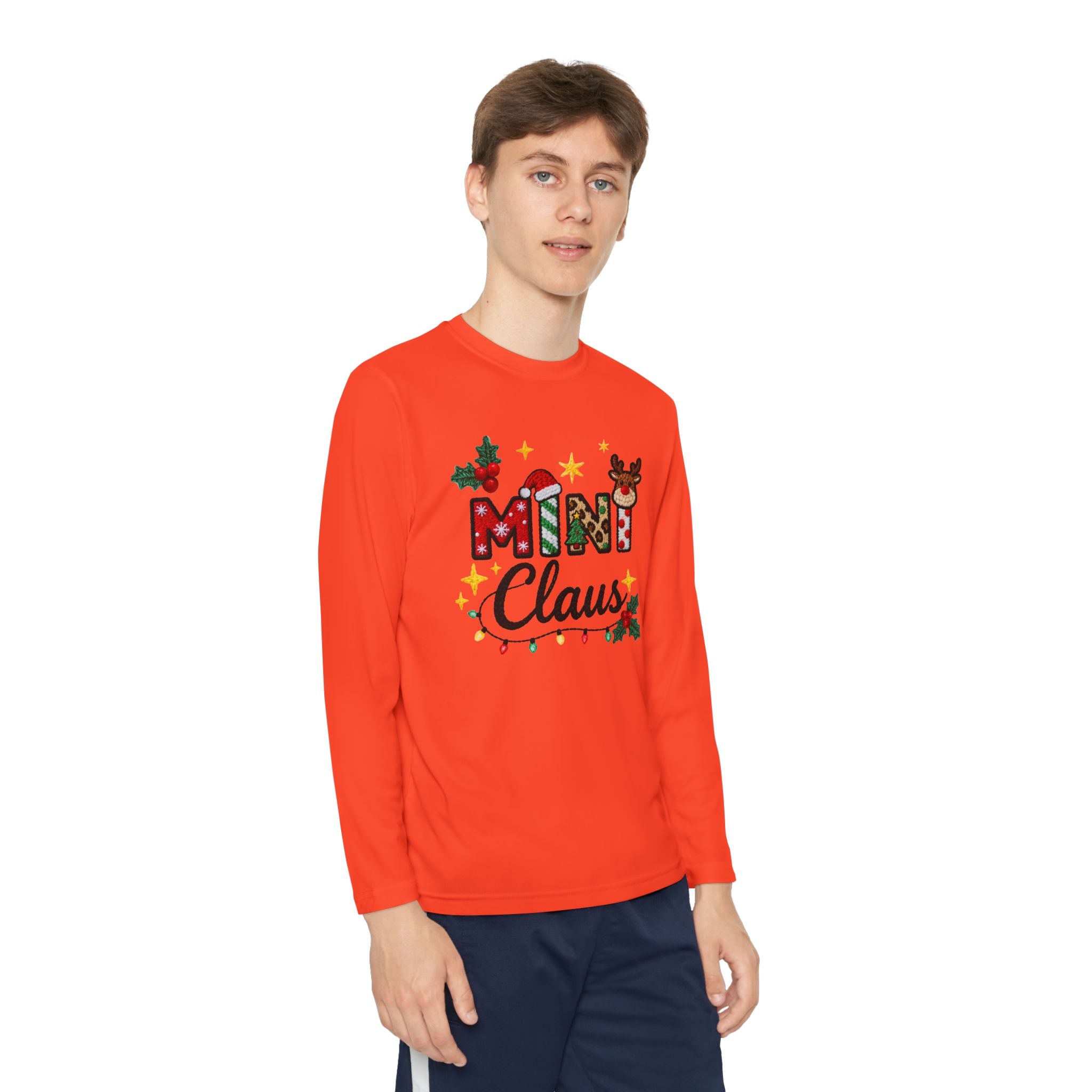Mini Claus Youth Long Sleeve Tee — Cute Kids Christmas Holiday Shirt
